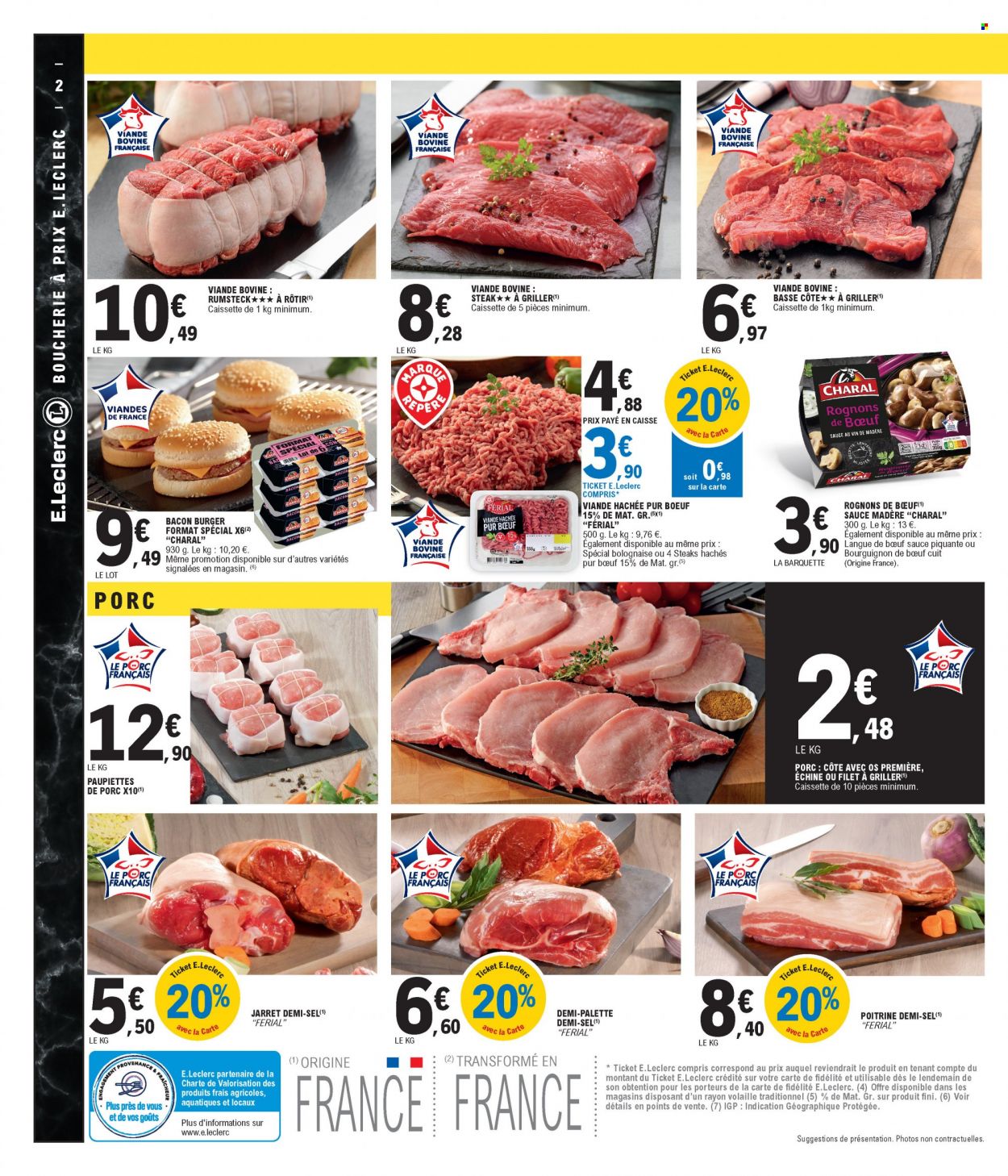 thumbnail - Catalogue E.Leclerc - 22/02/2022 - 26/06/2022 - Produits soldés - viande de porc, paupiette, steak haché, viande hachée, bacon, Palette. Page 2.