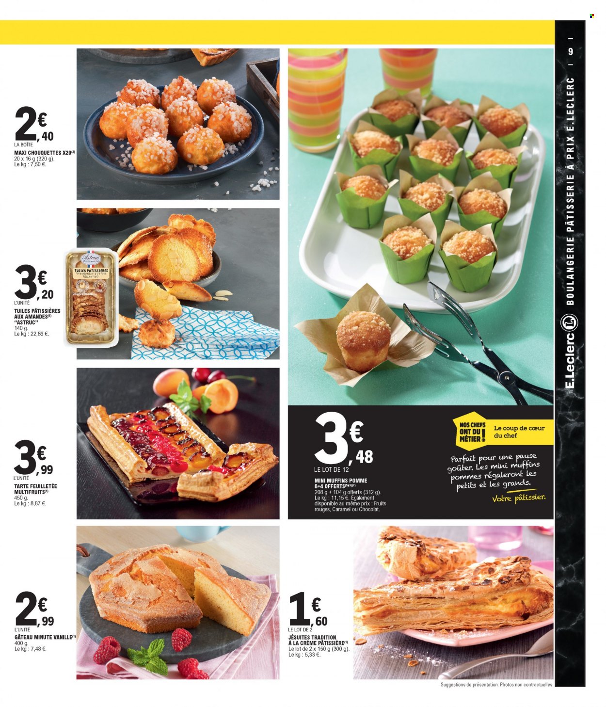 thumbnail - Catalogue E.Leclerc - 22/02/2022 - 26/06/2022 - Produits soldés - tarte, gâteau, chouquettes, crème pâtissière, tuiles. Page 9.
