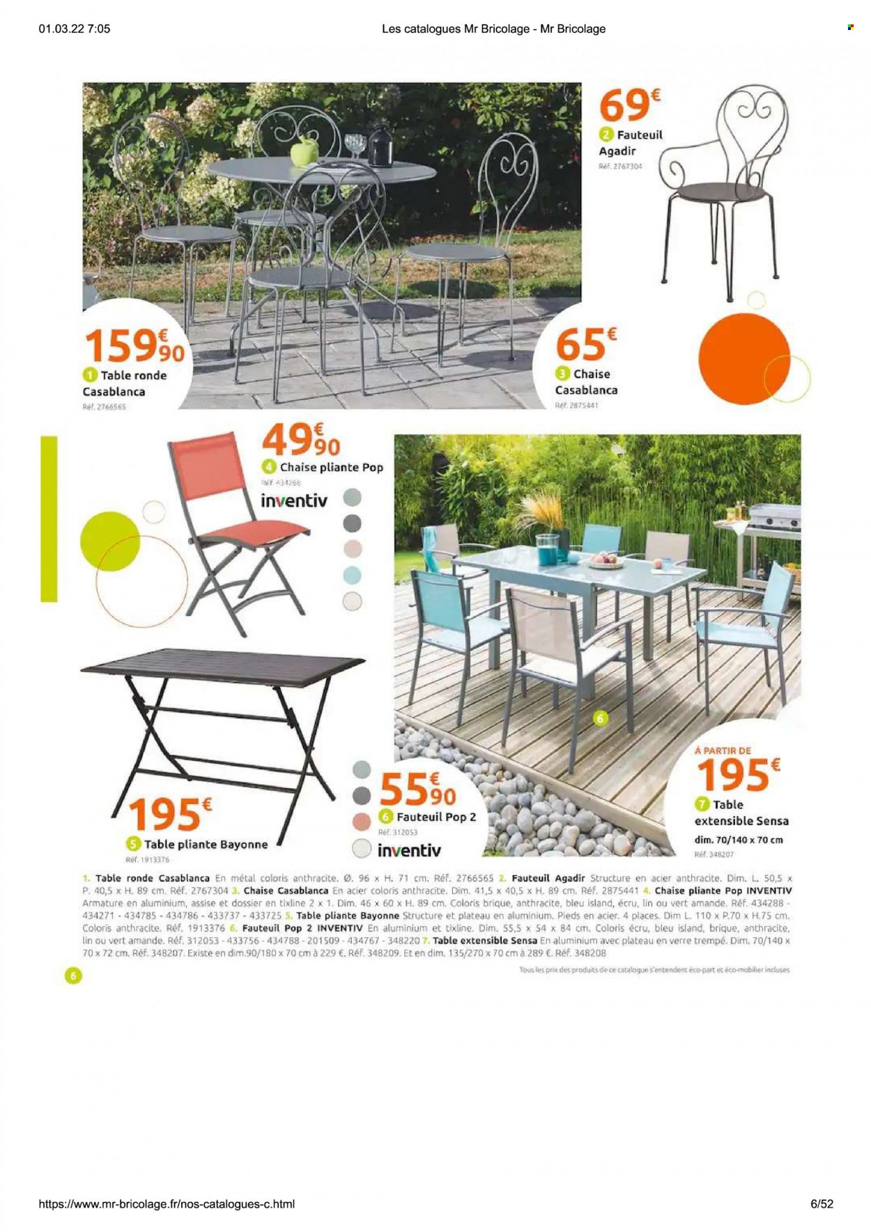 thumbnail - Catalogue Mr. Bricolage - 01/03/2022 - 15/08/2022 - Produits soldés - table, chaise, table extensible, table ronde, chaise pliante, fauteuil, table pliante. Page 6.