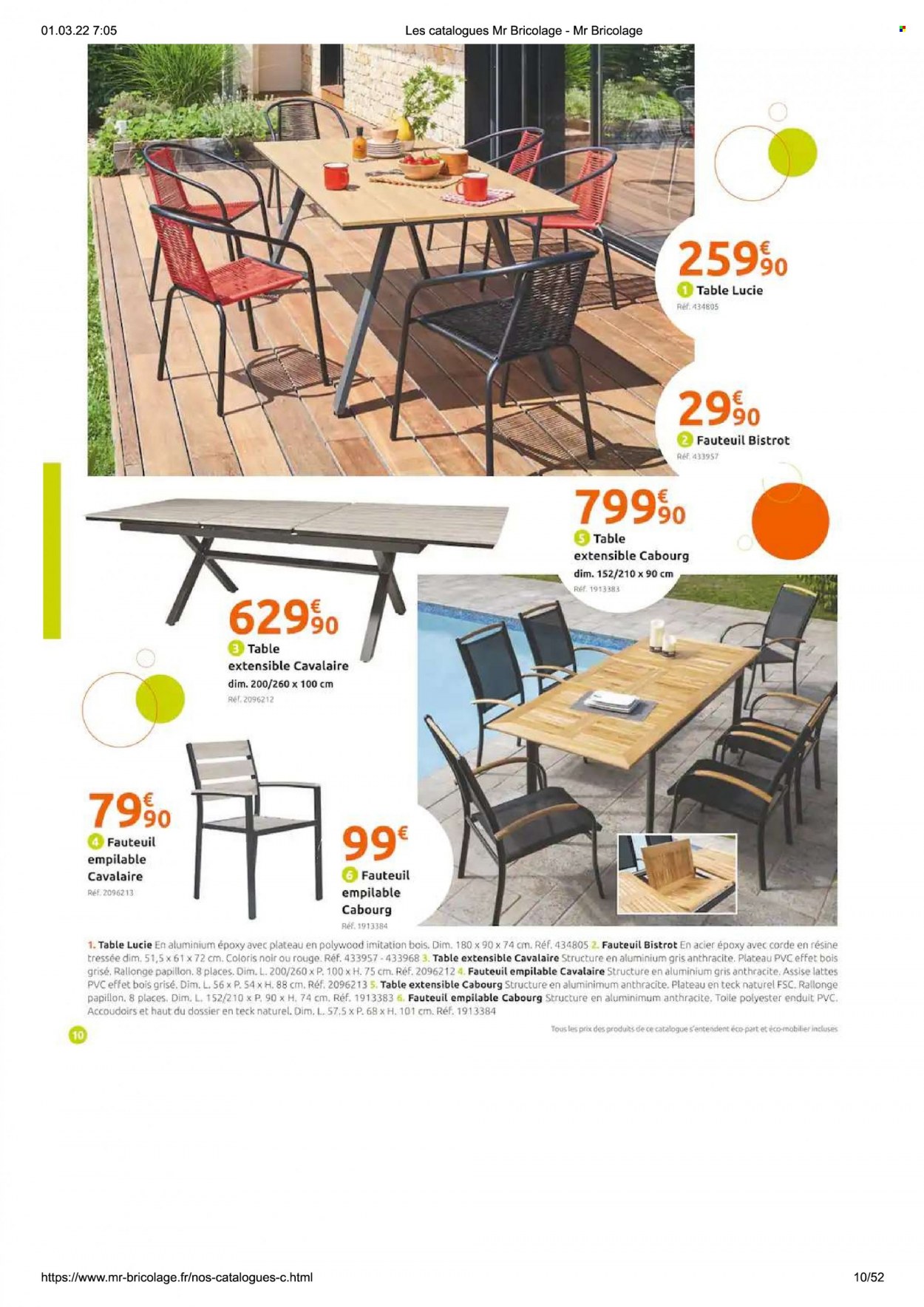 thumbnail - Catalogue Mr. Bricolage - 01/03/2022 - 15/08/2022 - Produits soldés - table, table extensible, fauteuil. Page 10.
