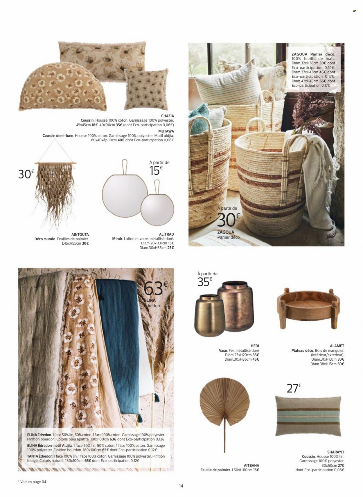 thumbnail - Catalogue alinea - Produits soldés - panier, verre, édredon, coussin, vase, miroir. Page 14.