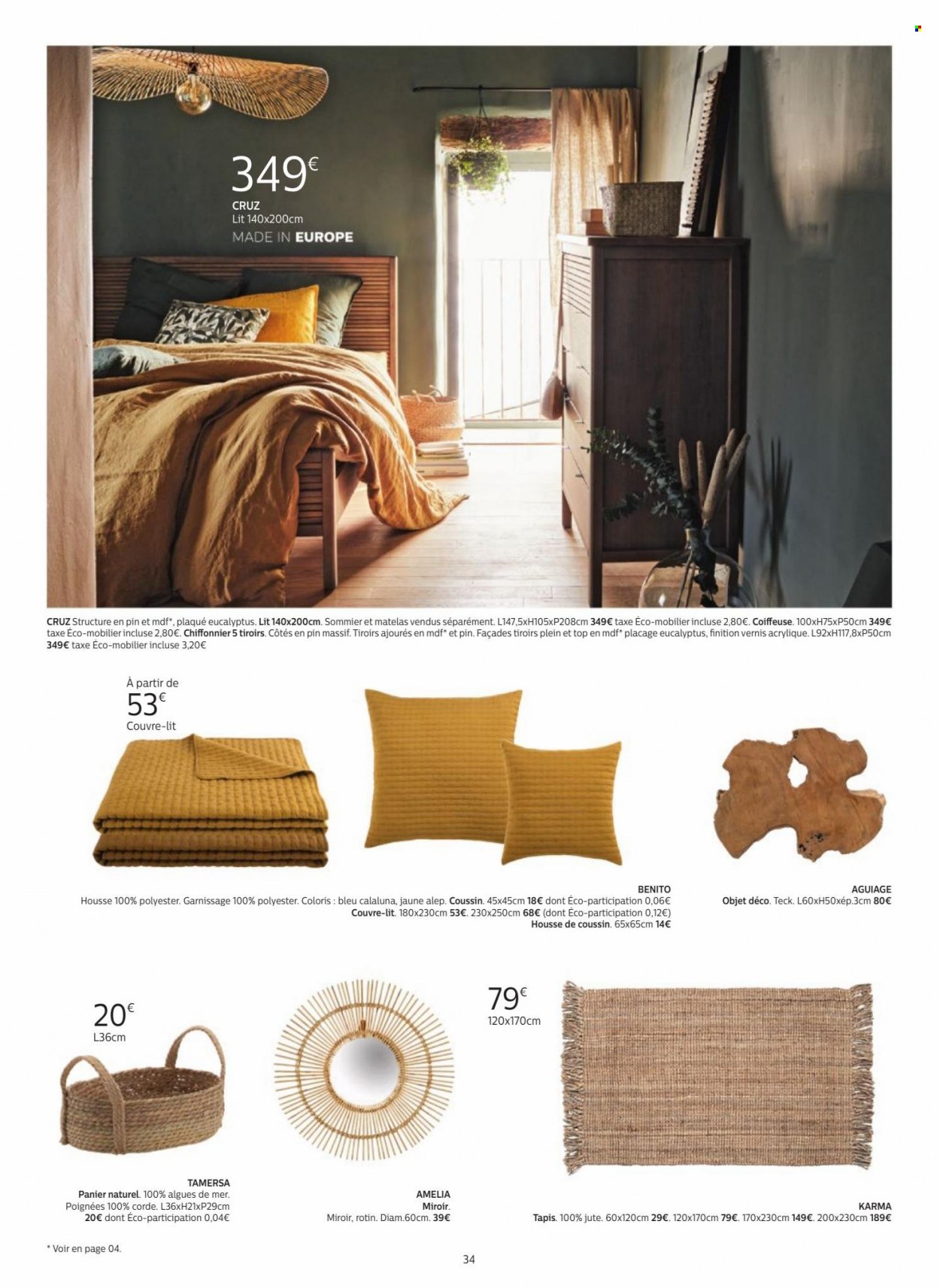 thumbnail - Catalogue alinea - Produits soldés - panier, coussin, couvre lit, housse de coussin, tapis, coiffeuse. Page 34.