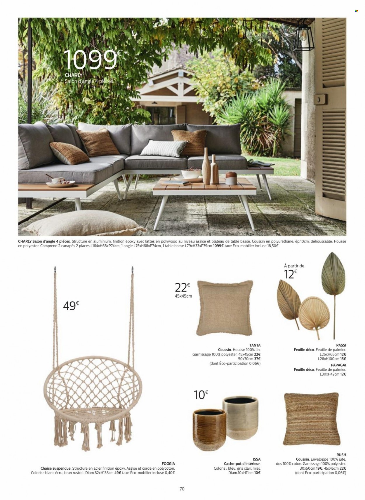 thumbnail - Catalogue alinea - Produits soldés - chaise, canapé, salon de jardin, pot de fleurs. Page 70.