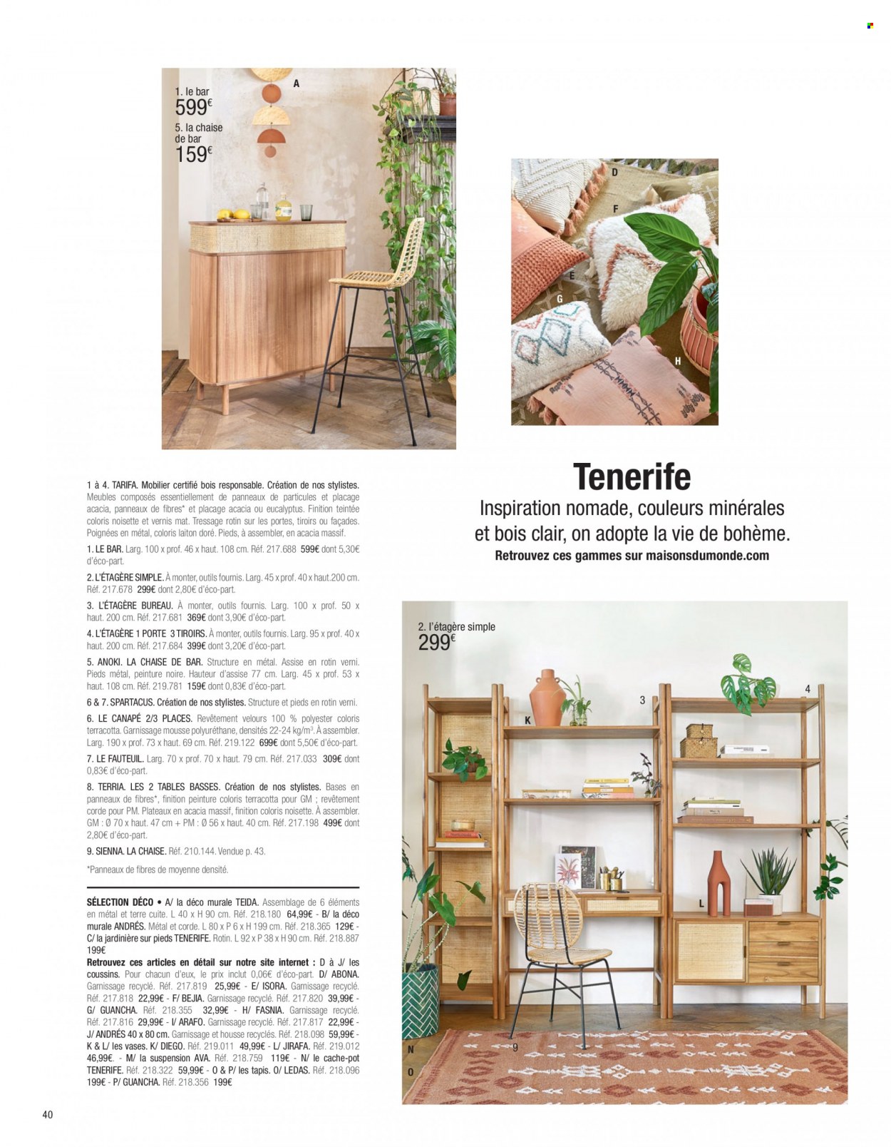 thumbnail - Catalogue Maisons du Monde - Produits soldés - table, étagère, chaise de bar, fauteuil, pot de fleurs. Page 42.