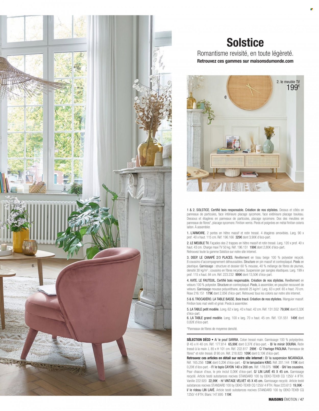thumbnail - Catalogue Maisons du Monde - Produits soldés - table, tapis, fauteuil, table basse, meuble tv, lampadaire. Page 49.