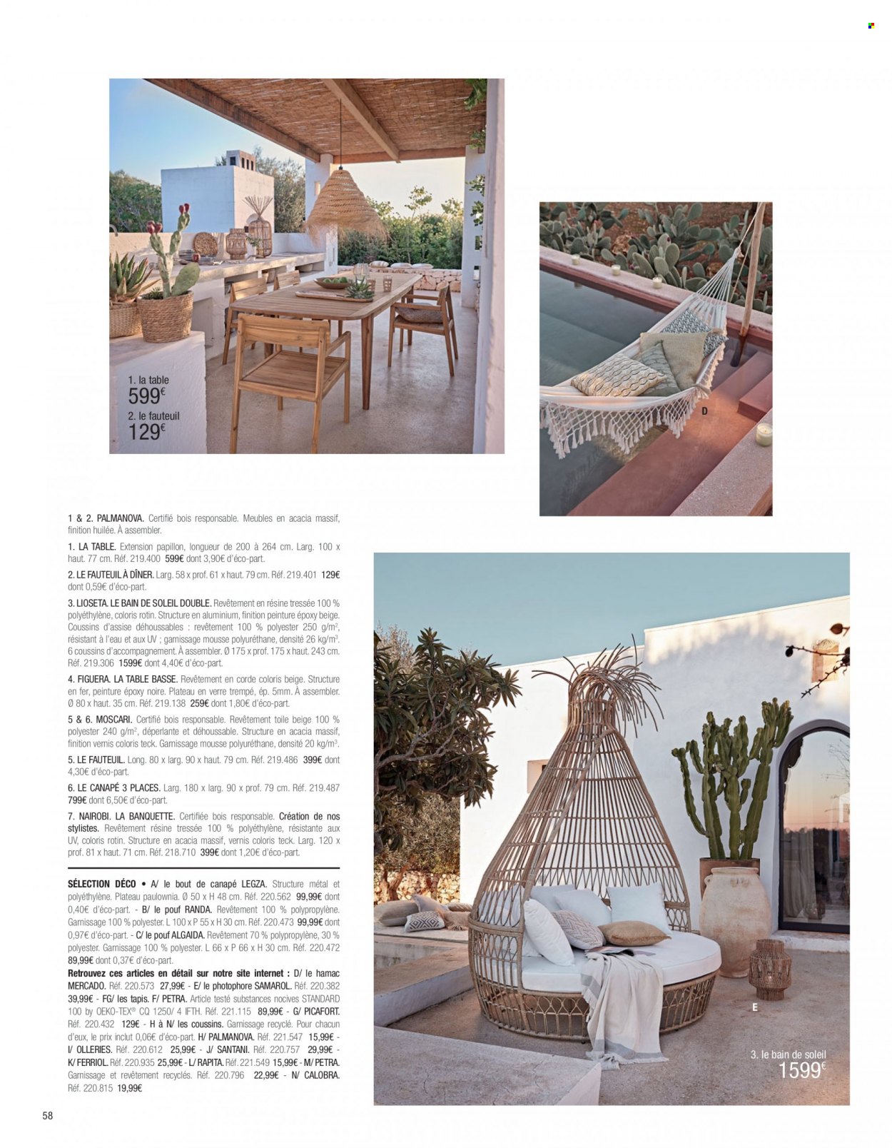 thumbnail - Catalogue Maisons du Monde - Produits soldés - table, photophore, canapé 3 places, table basse, bain de soleil. Page 60.