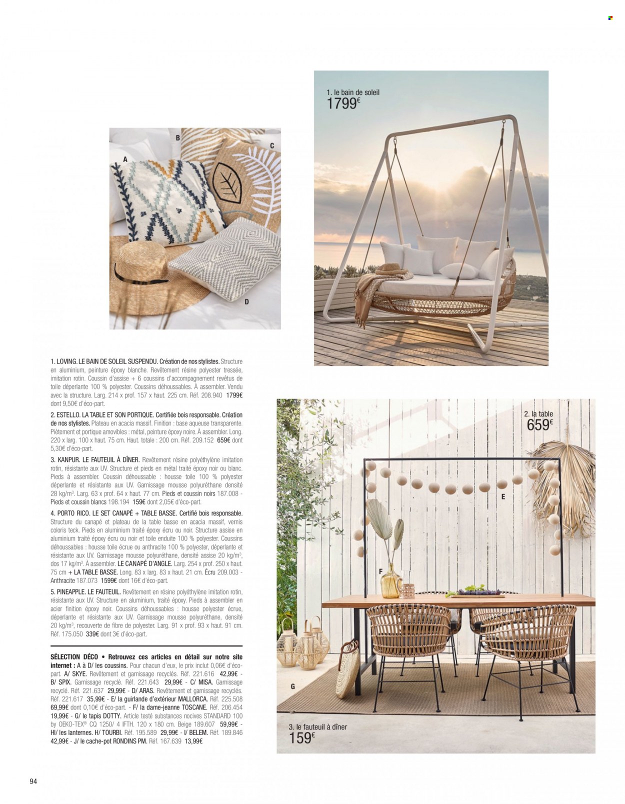 thumbnail - Catalogue Maisons du Monde - Produits soldés - table, tapis, canapé d'angle, table basse, bain de soleil, pot de fleurs. Page 96.