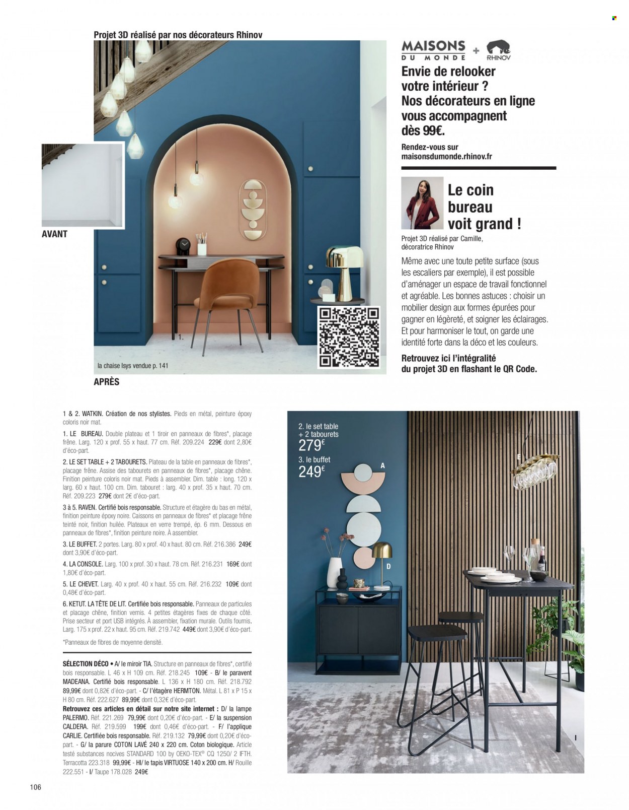 thumbnail - Catalogue Maisons du Monde - Produits soldés - table, tapis, tabouret, caisson, buffet, paravent, lampe. Page 108.