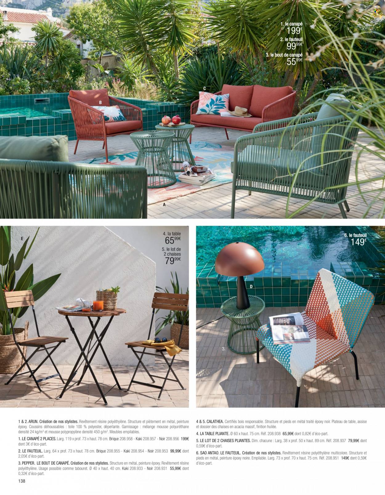 thumbnail - Catalogue Maisons du Monde - Produits soldés - tabouret, canapé 2 places, fauteuil, table pliante. Page 140.