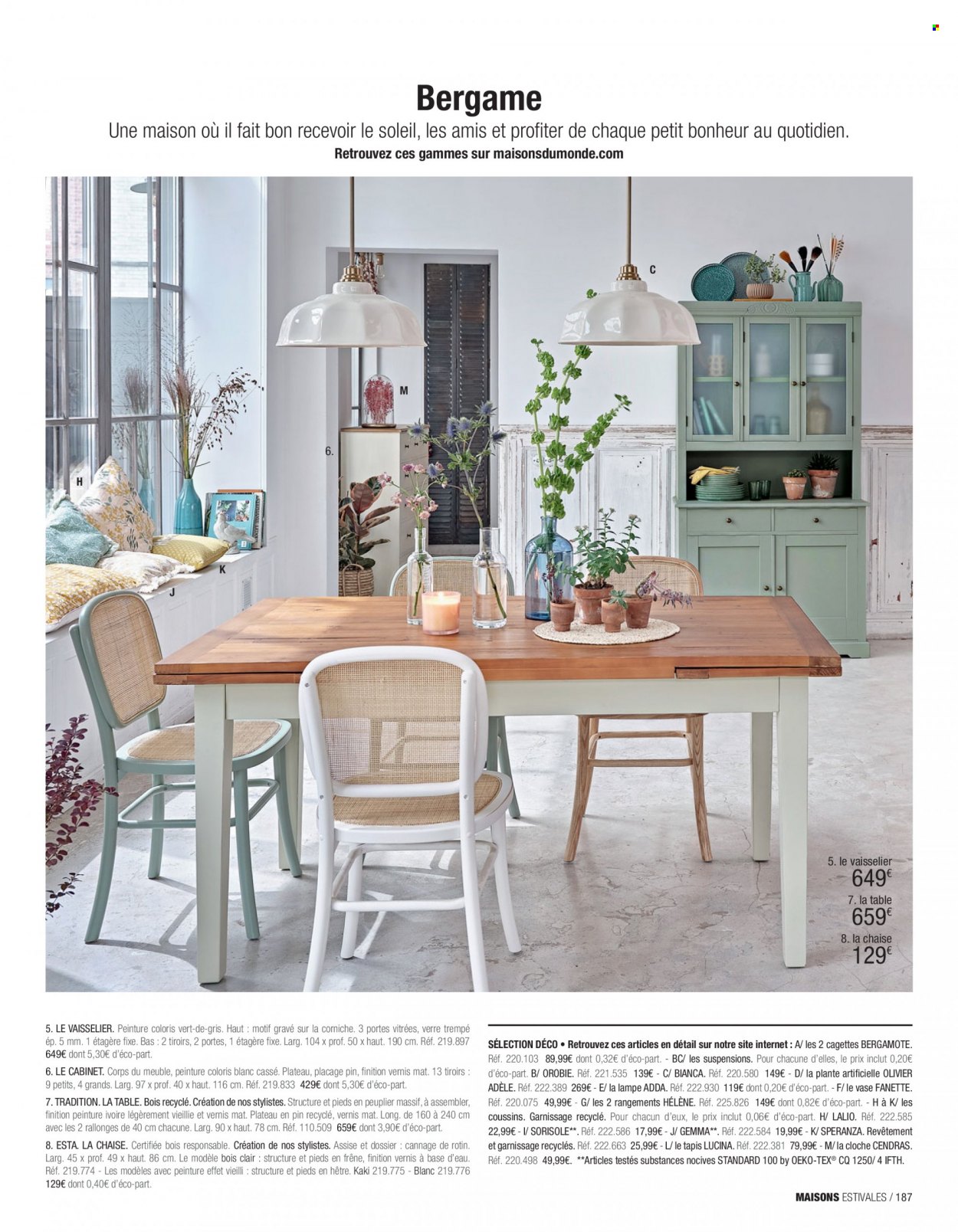 thumbnail - Catalogue Maisons du Monde - Produits soldés - table, tapis, vase, plante artificielle, lampe. Page 189.