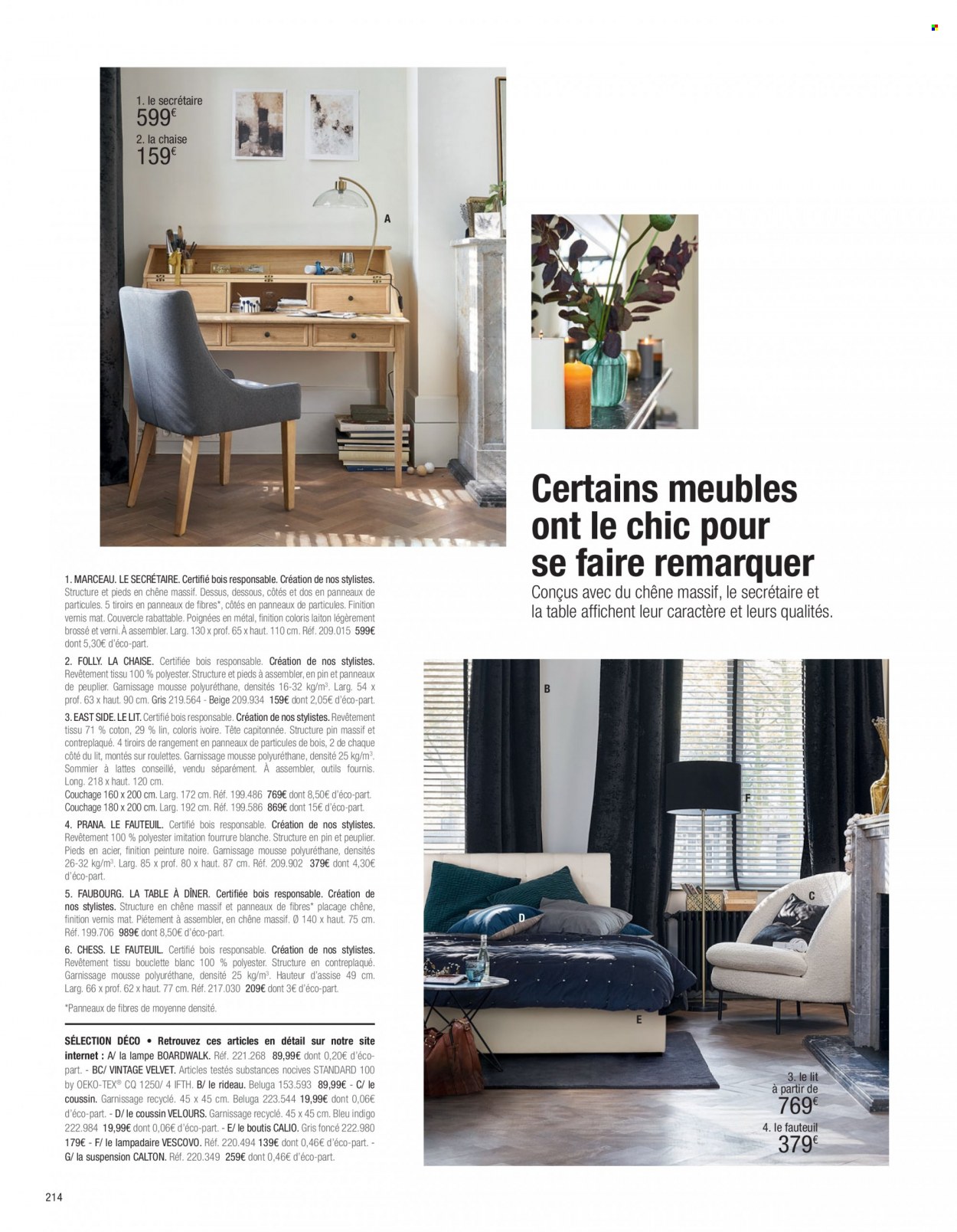 thumbnail - Catalogue Maisons du Monde - Produits soldés - table, coussin, rideau, fauteuil, sommier, sommier à lattes, lampadaire, lampe. Page 216.