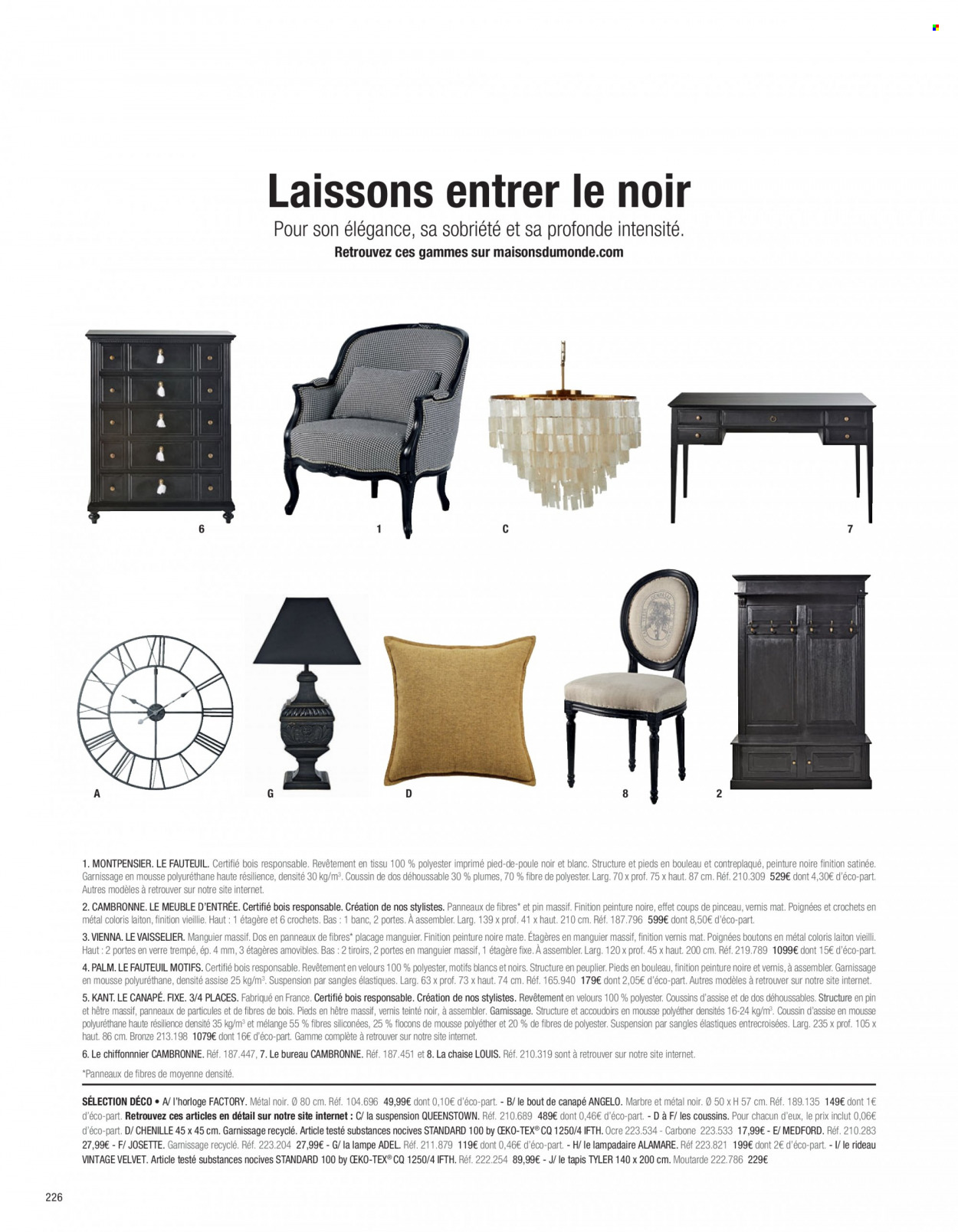 thumbnail - Catalogue Maisons du Monde - Produits soldés - pinceau, rideau, tapis, fauteuil, horloge, lampadaire, lampe. Page 228.