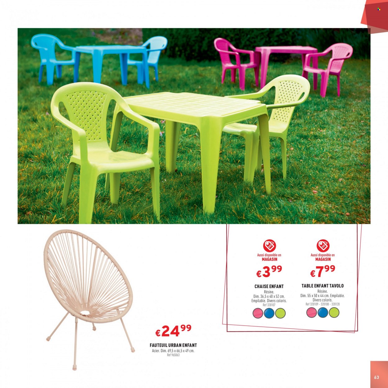 thumbnail - Catalogue Trafic - Produits soldés - table, chaise, fauteuil, chaise enfant. Page 63.