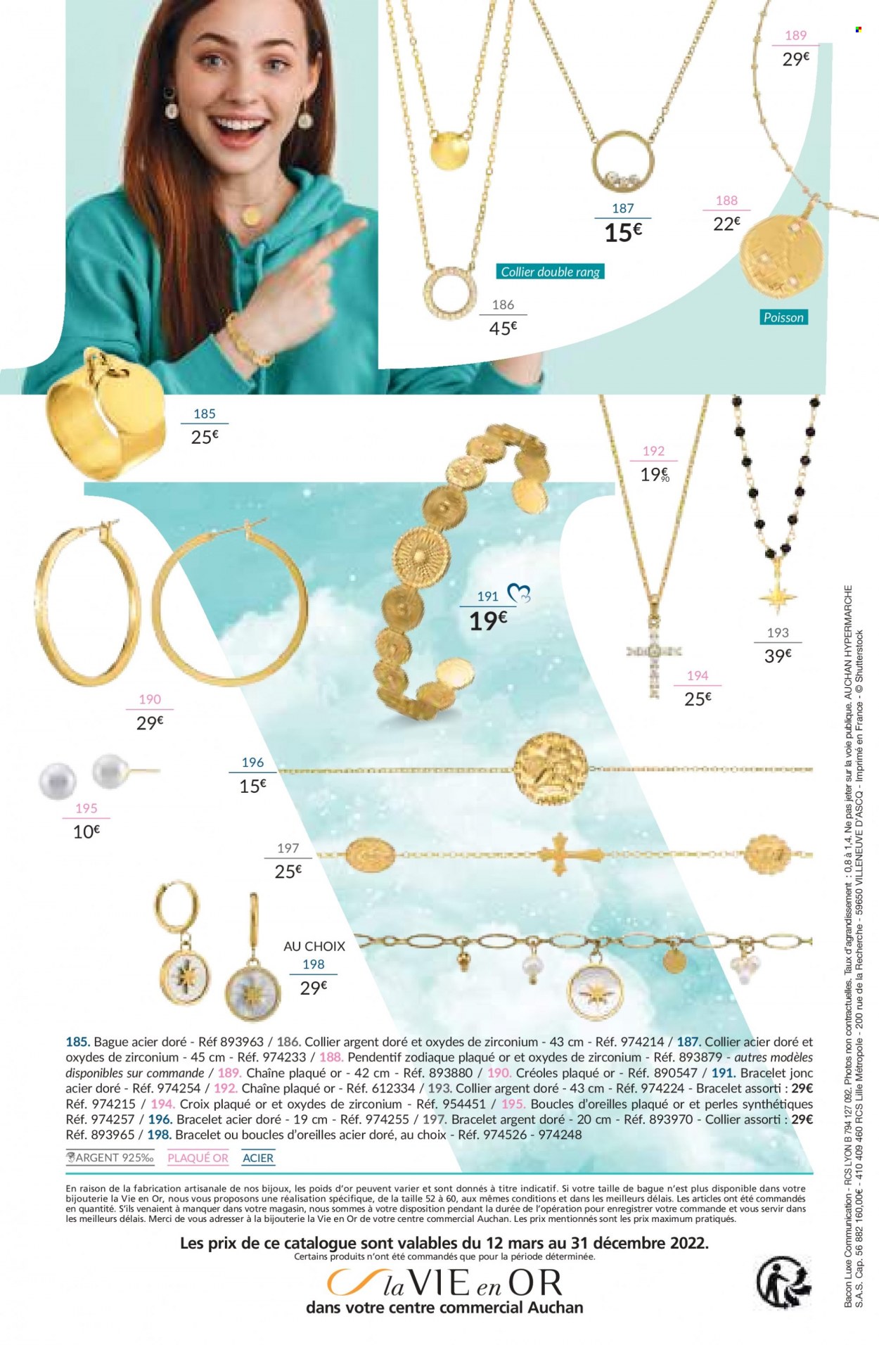 thumbnail - Catalogue Auchan - 12/03/2022 - 31/12/2022 - Produits soldés - bague, bijouterie, boucles d'oreilles, bracelet. Page 12.