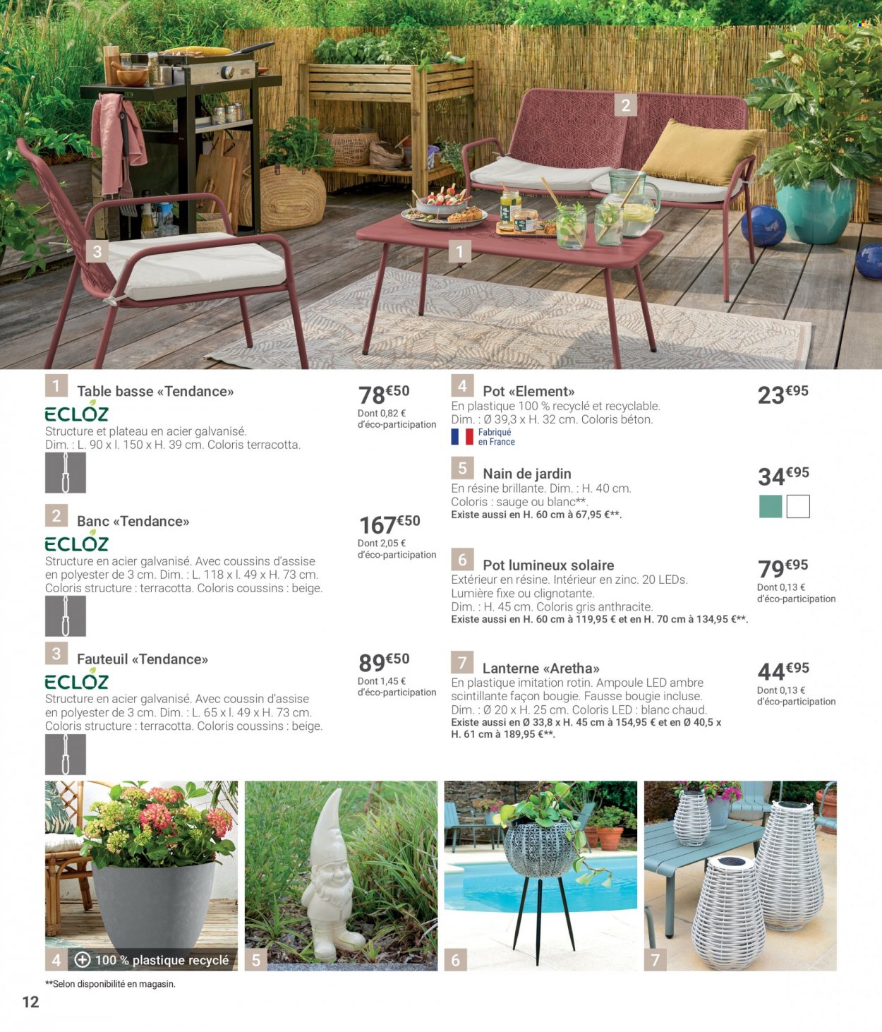 thumbnail - Catalogue Gamm vert - 23/03/2022 - 06/06/2022 - Produits soldés - table, banc, fauteuil, lanterne, décoration extérieure. Page 12.