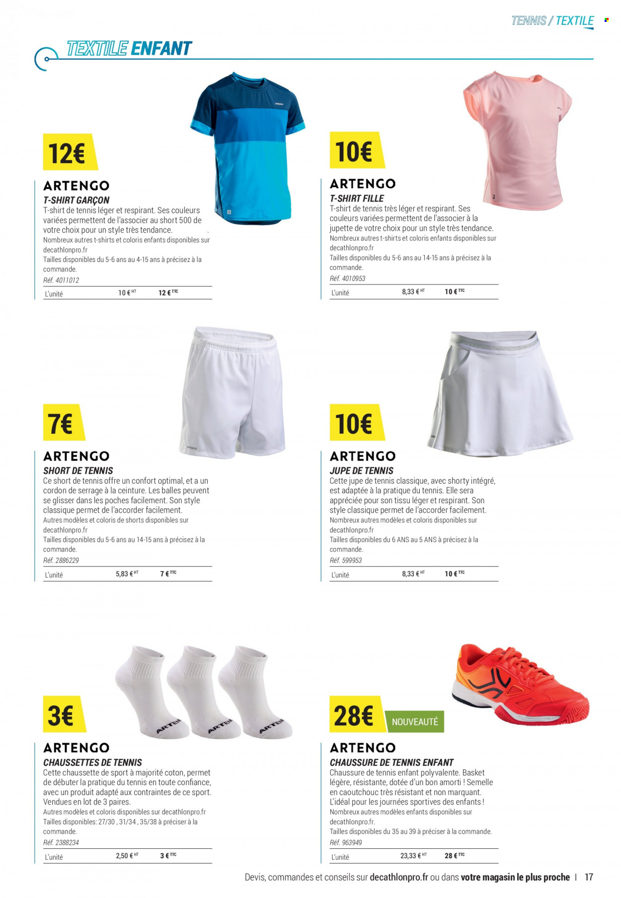 thumbnail - Catalogue Decathlon - Produits soldés - chaussure, basket, shorts, jupe, t-shirt, chaussettes, ceinture, ballon. Page 17.