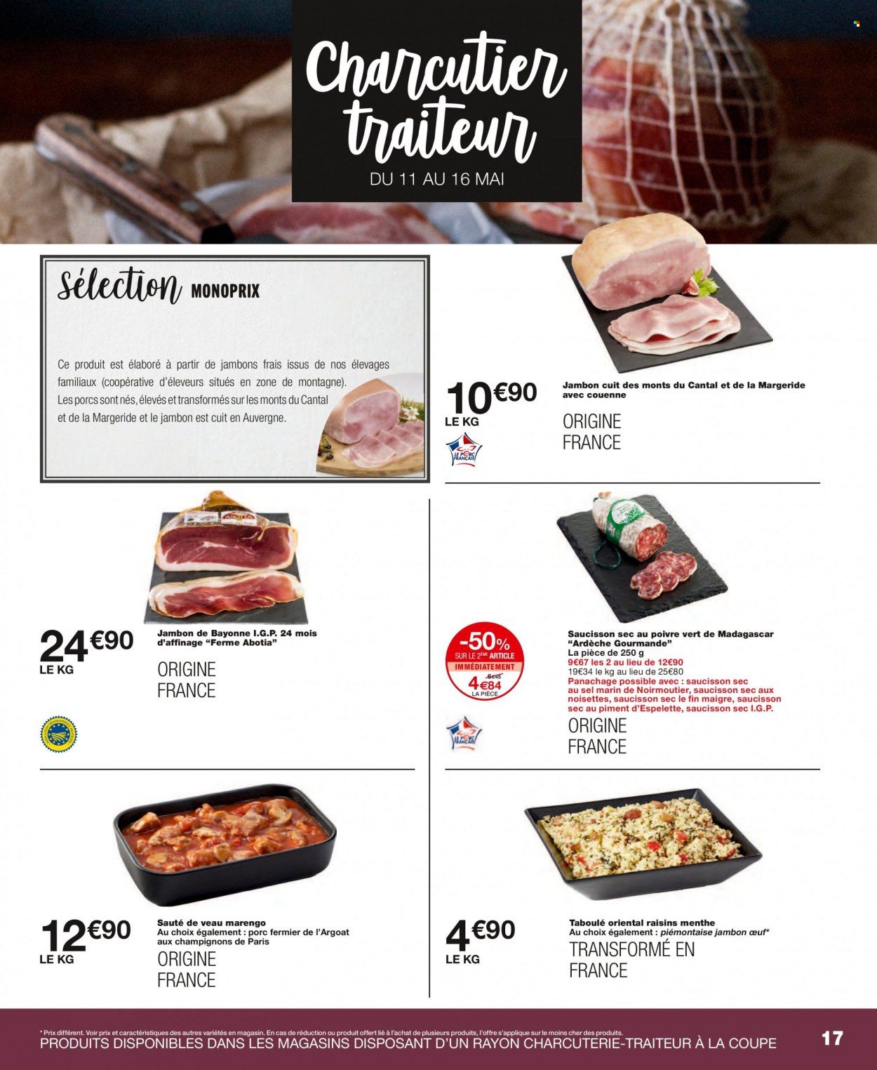 thumbnail - Catalogue Monoprix - 11/05/2022 - 29/05/2022 - Produits soldés - champignon de Paris, viande de veau, saucisson, menthe, raisins. Page 17.
