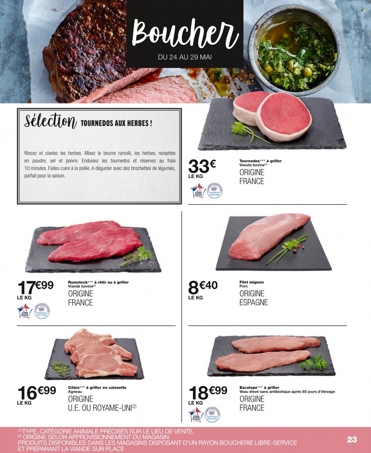 thumbnail - Catalogue Monoprix - 11/05/2022 - 29/05/2022 - Produits soldés - escalope, filet mignon, viande de veau, beurre, noisettes, poêle. Page 23.
