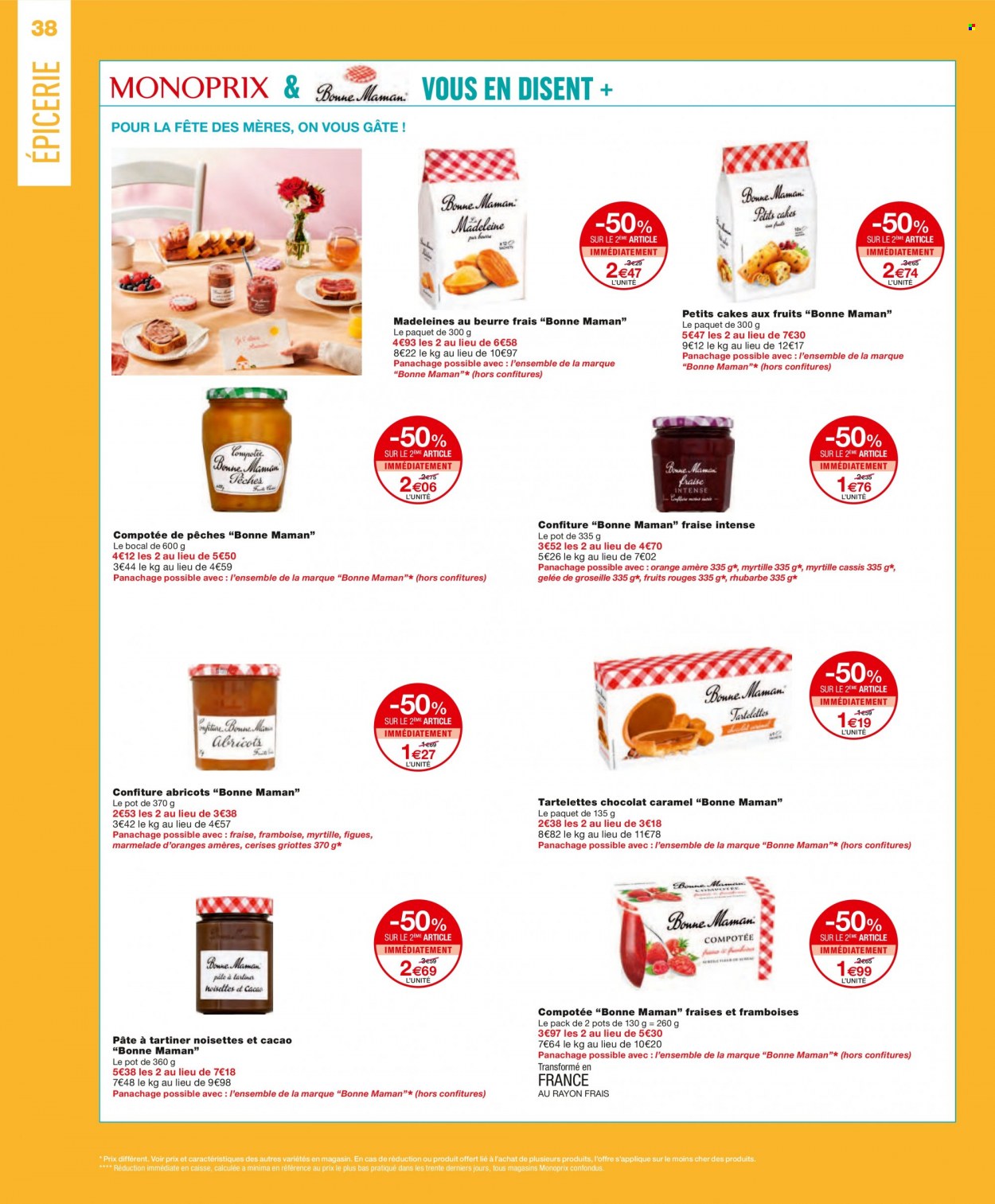 thumbnail - Catalogue Monoprix - 11/05/2022 - 29/05/2022 - Produits soldés - rhubarbe, madeleines, tartelettes, chocolat, confiture. Page 38.