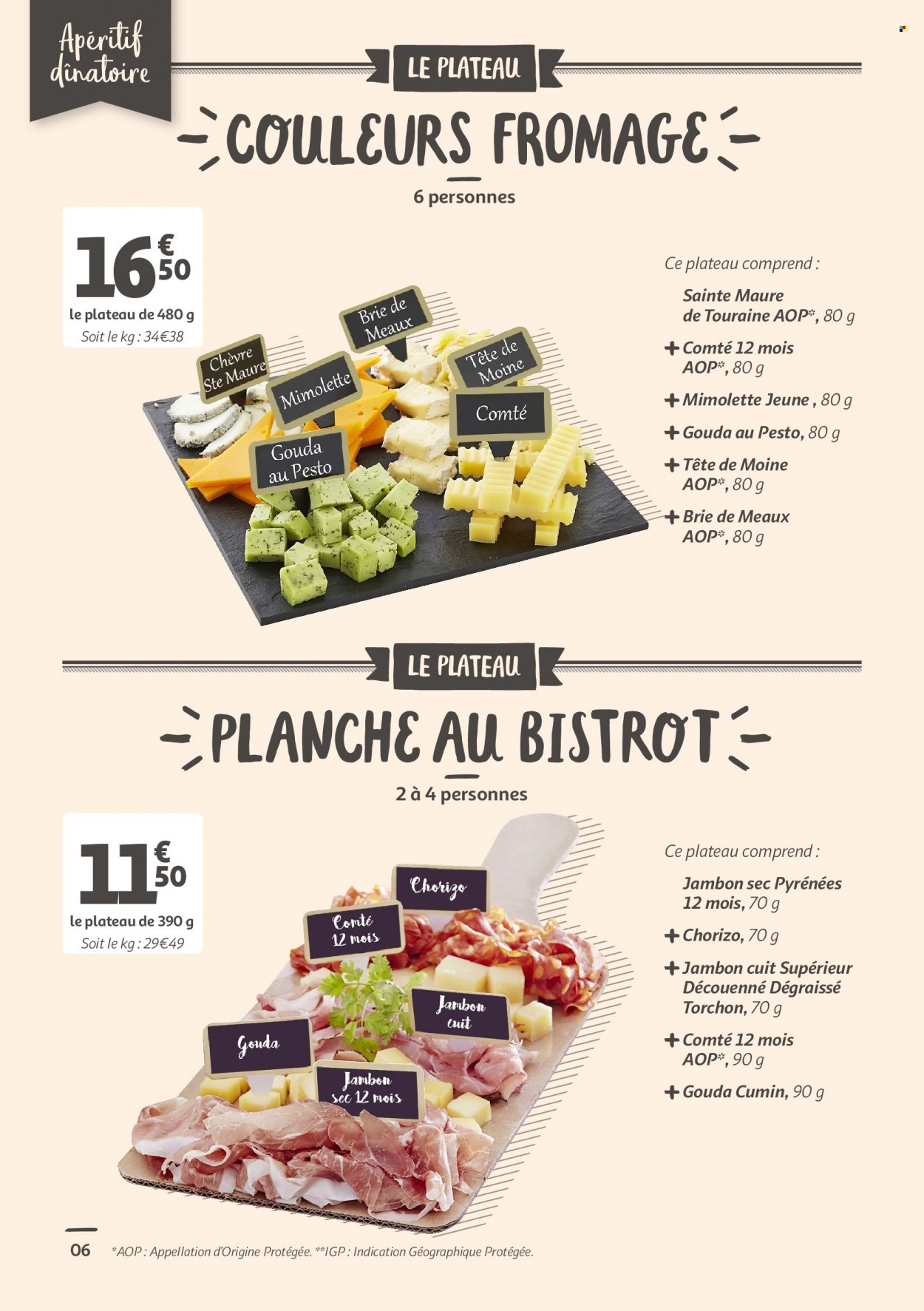 thumbnail - Catalogue Auchan - 21/04/2022 - 31/05/2022 - Produits soldés - jambon, chorizo, jambon sec, Brie, Comté, fromage, Mimolette, Tête de Moine, Sainte-maure, apéritif. Page 6.