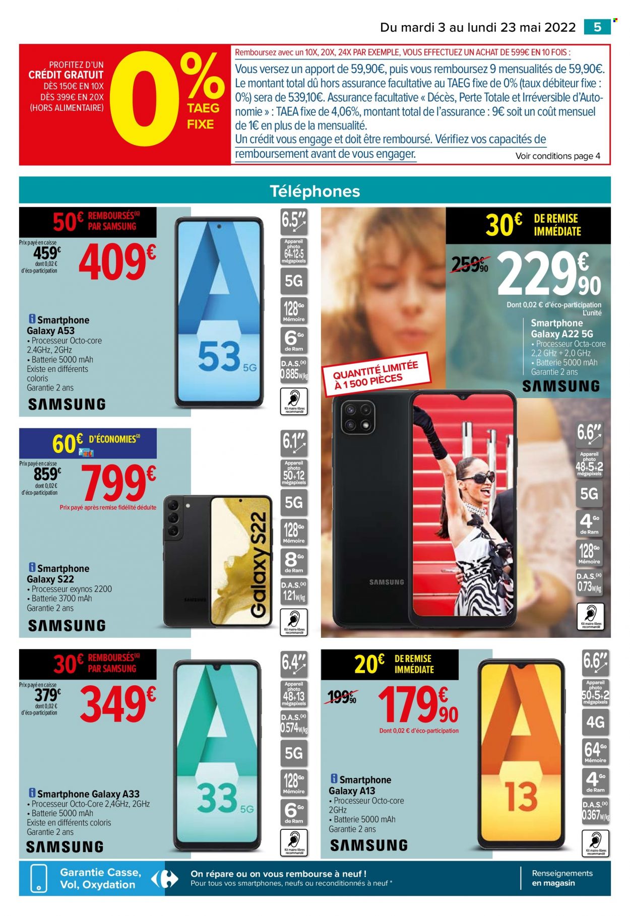 thumbnail - Catalogue Carrefour Hypermarchés - 03/05/2022 - 23/05/2022 - Produits soldés - Samsung, smartphone. Page 5.