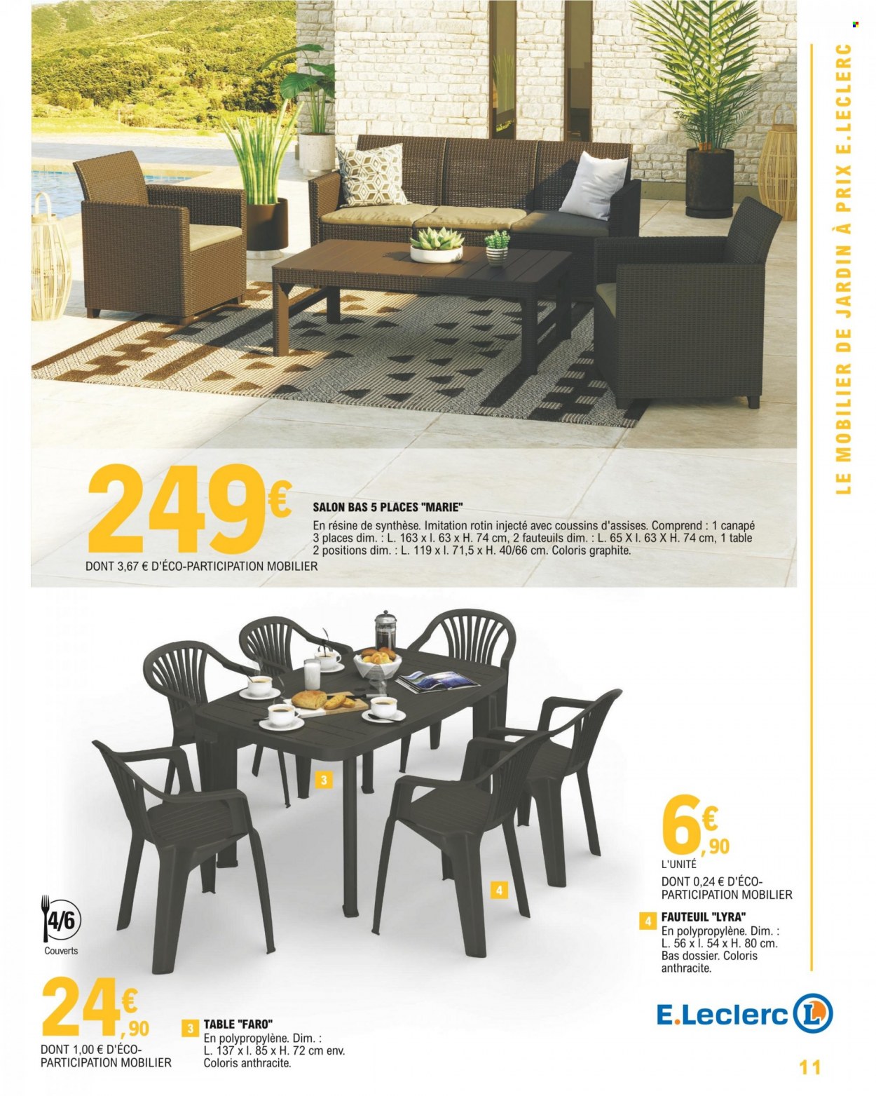 thumbnail - Catalogue E.Leclerc - 03/05/2022 - 21/05/2022 - Produits soldés - table, couverts, canapé 3 places, fauteuil. Page 11.