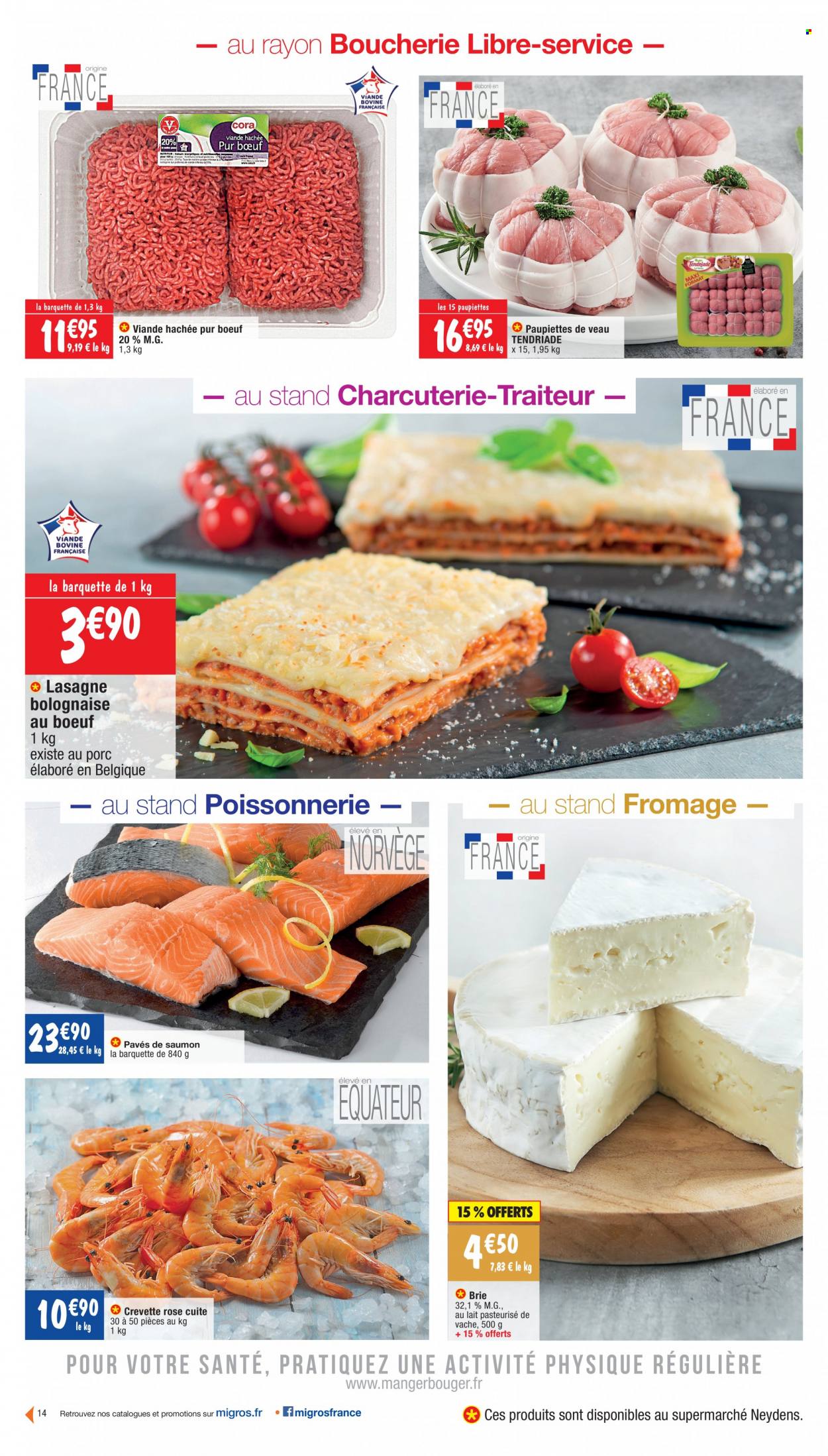 thumbnail - Catalogue Migros France - 06/05/2022 - 22/05/2022 - Produits soldés - paupiette, viande hachée, crevettes, crevette rosé, pavés de saumon, lasagne à la bolognaise, lasagnes, Brie. Page 14.