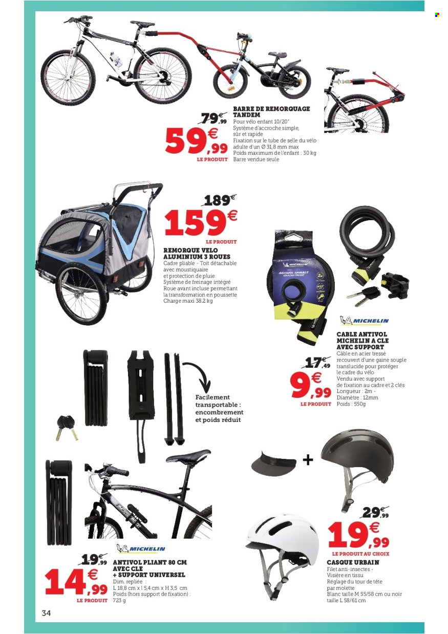 thumbnail - Catalogue SUPER U - 03/05/2022 - 28/05/2022 - Produits soldés - casque, remorque, vélo, poussette, Michelin. Page 34.