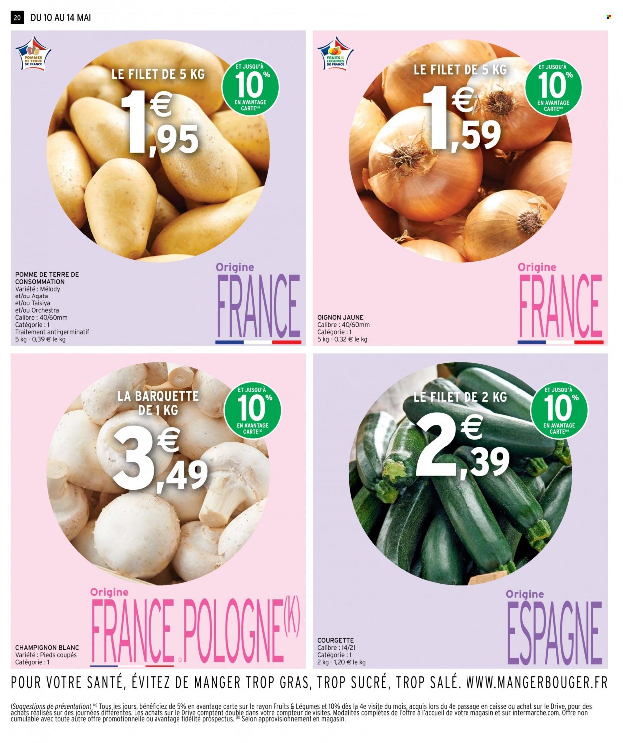 thumbnail - Catalogue Intermarché - 10/05/2022 - 22/05/2022 - Produits soldés - courgette, oignons, pommes de terre, champignon. Page 20.