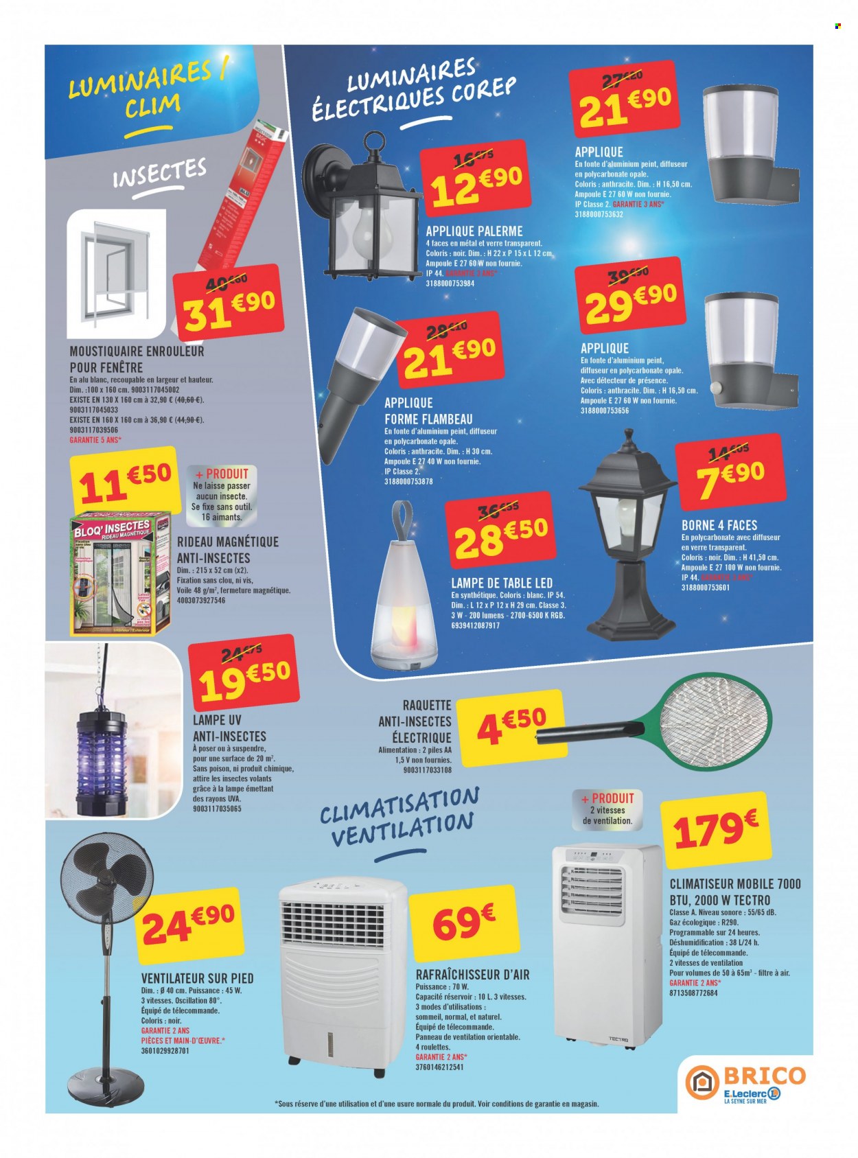 thumbnail - Catalogue E.Leclerc - 04/05/2022 - 21/05/2022 - Produits soldés - moustiquaire, verre, diffuseur, pile alcaline, climatiseur, rafraichisseur d'air, ventilateur, raquette, lampe, lampe de table, luminaire, vis. Page 7.
