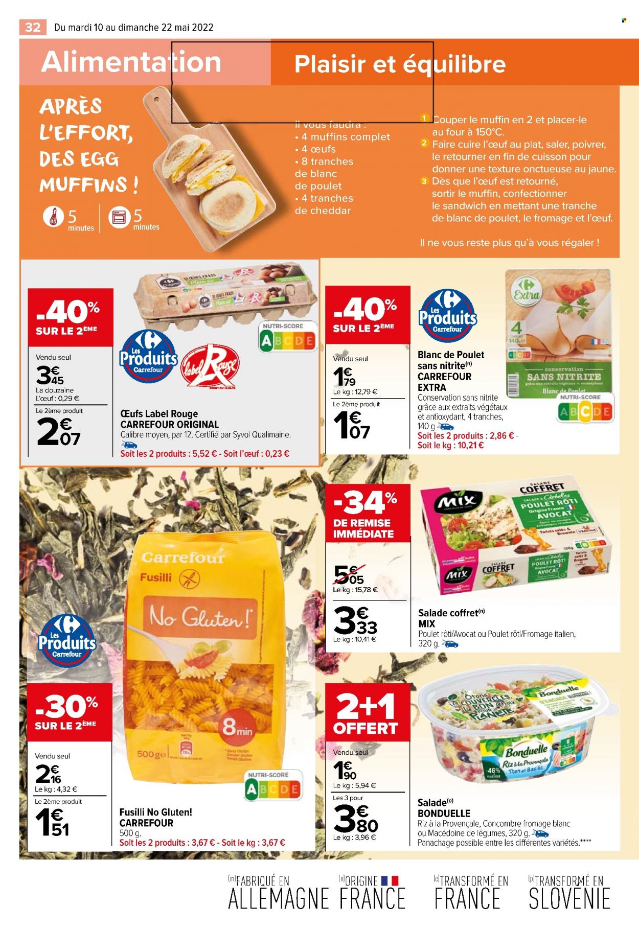 thumbnail - Catalogue Carrefour Market - 10/05/2022 - 22/05/2022 - Produits soldés - avocat, salade, concombre, sandwich, macédoine de légumes, blanc de poulet, fromage blanc, œufs, Bonduelle, riz. Page 34.