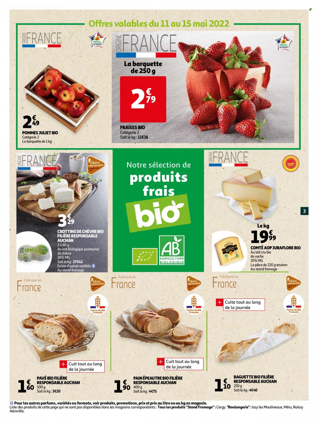 thumbnail - Catalogue Auchan - 11/05/2022 - 24/05/2022 - Produits soldés - fraises, baguette, pain, Comté, fromage. Page 3.