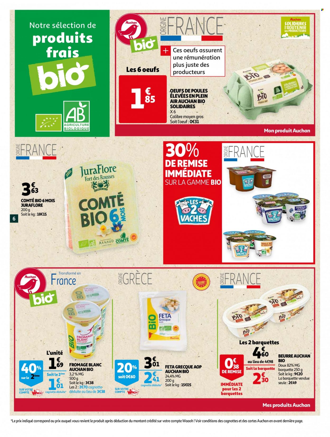 thumbnail - Catalogue Auchan - 11/05/2022 - 24/05/2022 - Produits soldés - Comté, féta, fromage, fromage blanc, œufs, beurre, biscuits. Page 6.