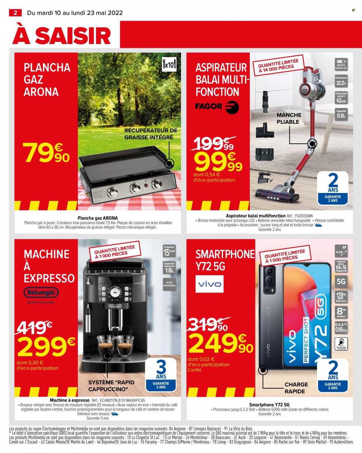 thumbnail - Catalogue Carrefour Hypermarchés - 10/05/2022 - 23/05/2022 - Produits soldés - Expresso, smartphone, machine à café, aspirateur, aspirateur balai, plancha. Page 4.