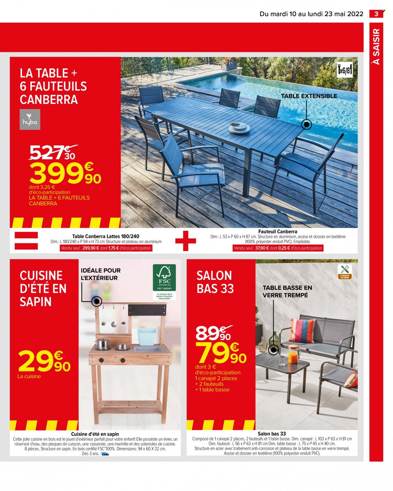 thumbnail - Catalogue Carrefour Hypermarchés - 10/05/2022 - 23/05/2022 - Produits soldés - table, casserole, table extensible, canapé 2 places, fauteuil, table basse. Page 5.