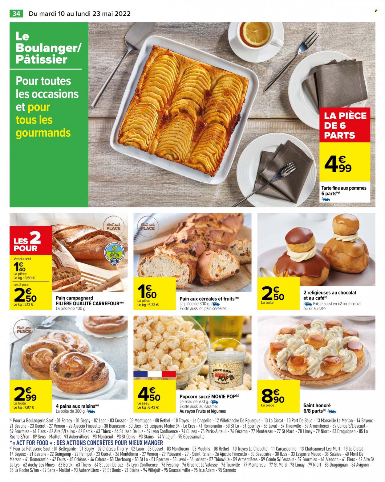 thumbnail - Catalogue Carrefour Hypermarchés - 10/05/2022 - 23/05/2022 - Produits soldés - tarte, pain aux raisins, campagnard, popcorn. Page 40.