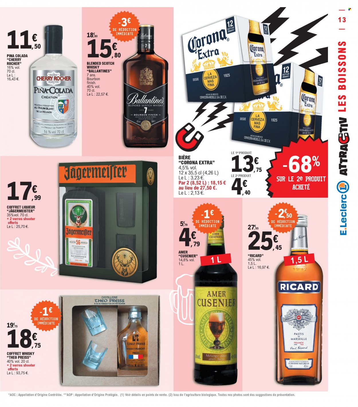 thumbnail - Catalogue E.Leclerc - 10/05/2022 - 21/05/2022 - Produits soldés - bière, Corona Extra, pastis, liqueur, Amer, Finish, coffret. Page 13.
