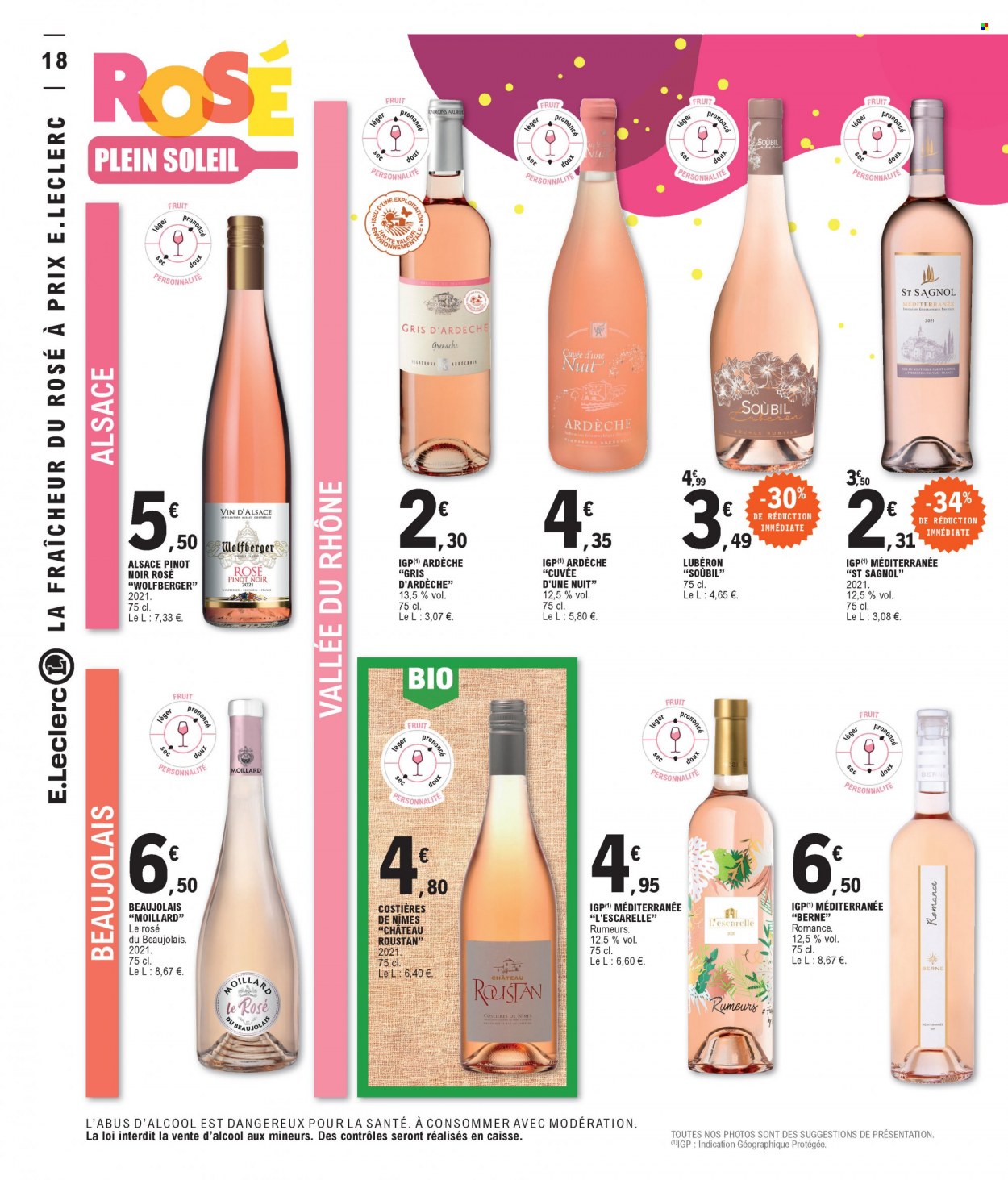 thumbnail - Catalogue E.Leclerc - 10/05/2022 - 21/05/2022 - Produits soldés - Beaujolais, vin d’Alsace, vin. Page 18.