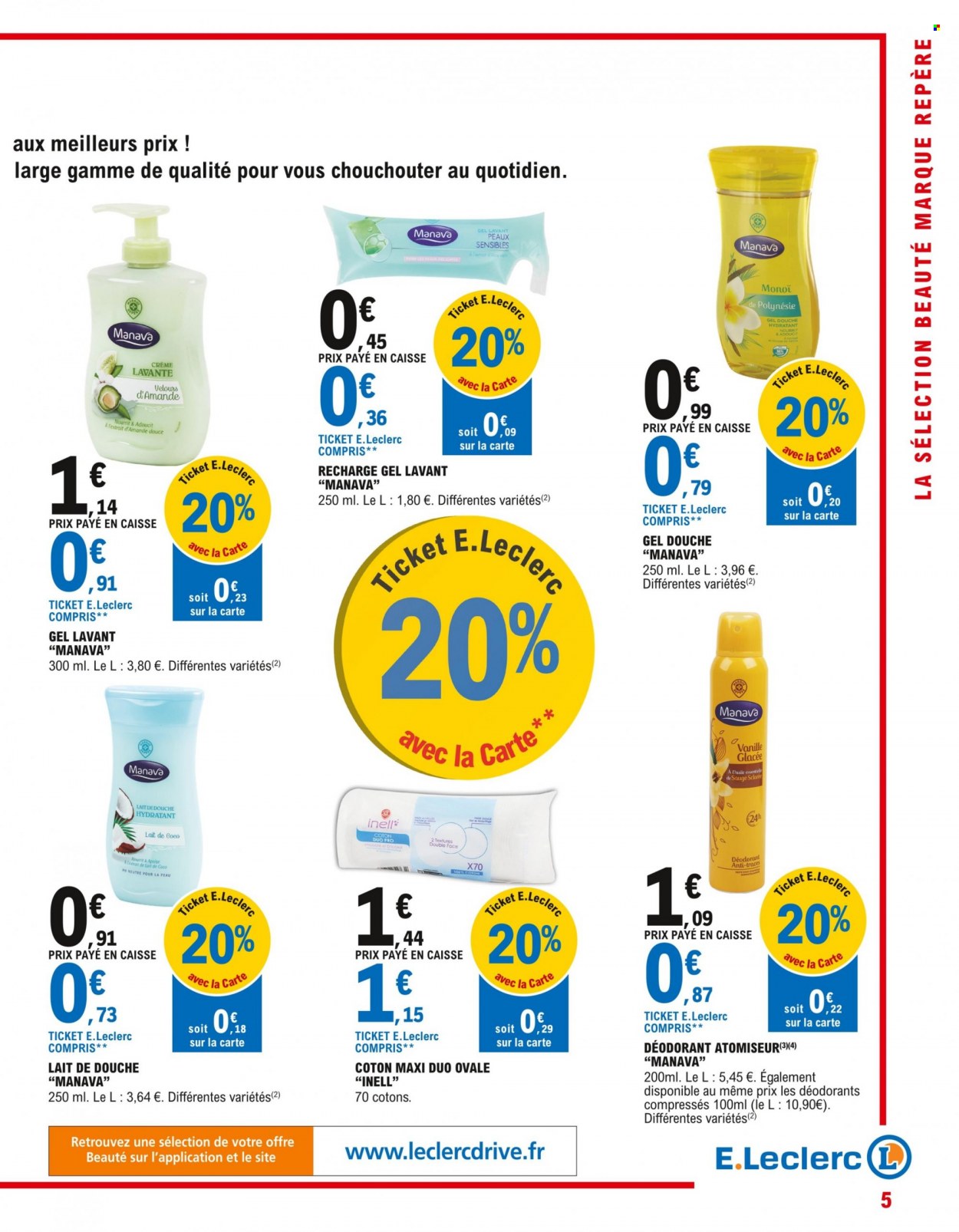 thumbnail - Catalogue E.Leclerc - 10/05/2022 - 21/05/2022 - Produits soldés - lait, crème lavante, gel douche, gel lavant, déodorant, desodorisant. Page 5.