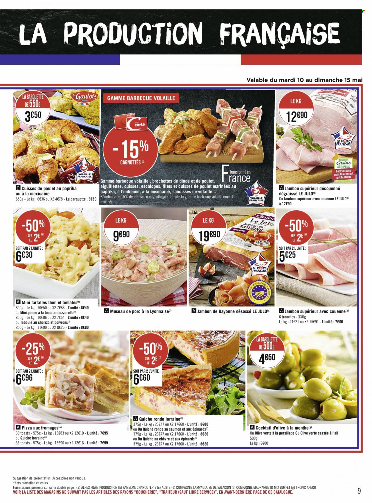thumbnail - Catalogue Géant Casino - 09/05/2022 - 22/05/2022 - Produits soldés - escalope, toast, cuisses de poulet, viande de poulet, Aoste, saucisse, pâtes. Page 9.
