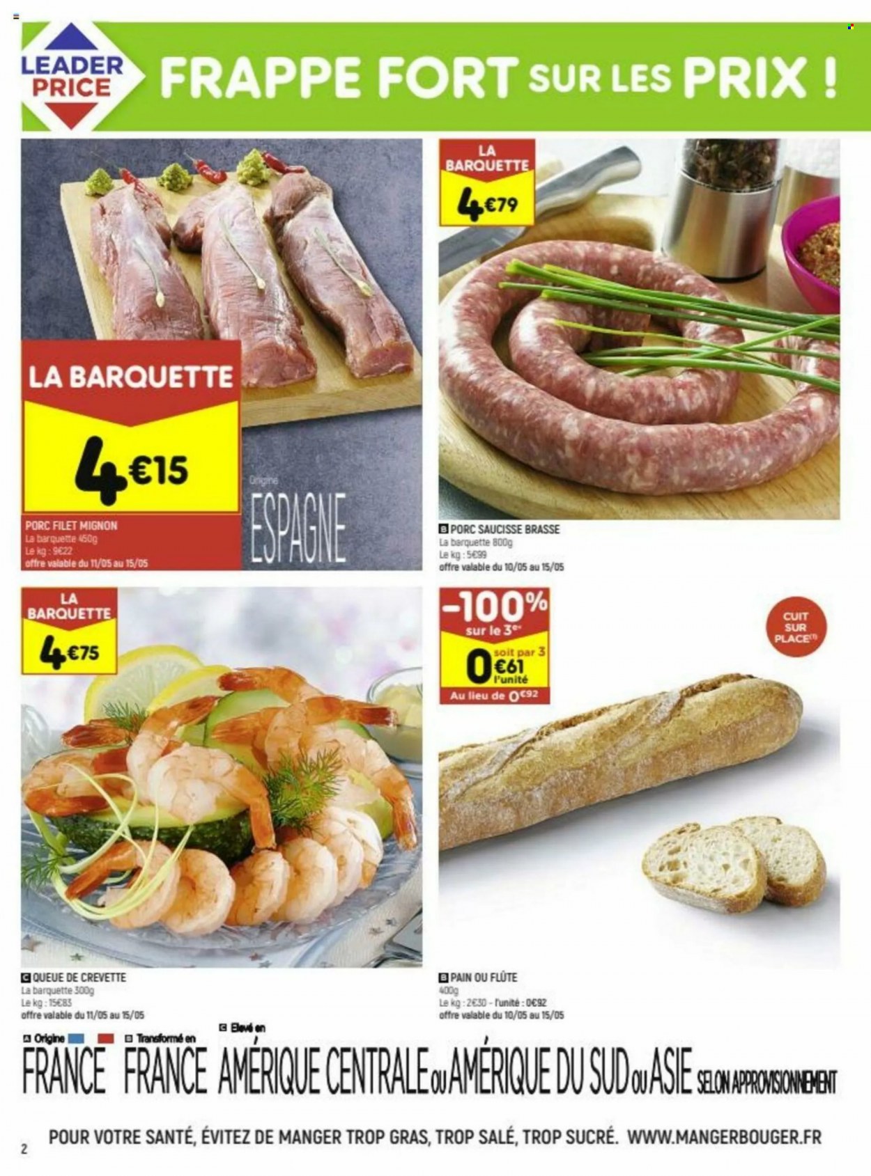 thumbnail - Catalogue Leader Price - 10/05/2022 - 22/05/2022 - Produits soldés - filet mignon, crevettes, saucisse, flûte. Page 2.