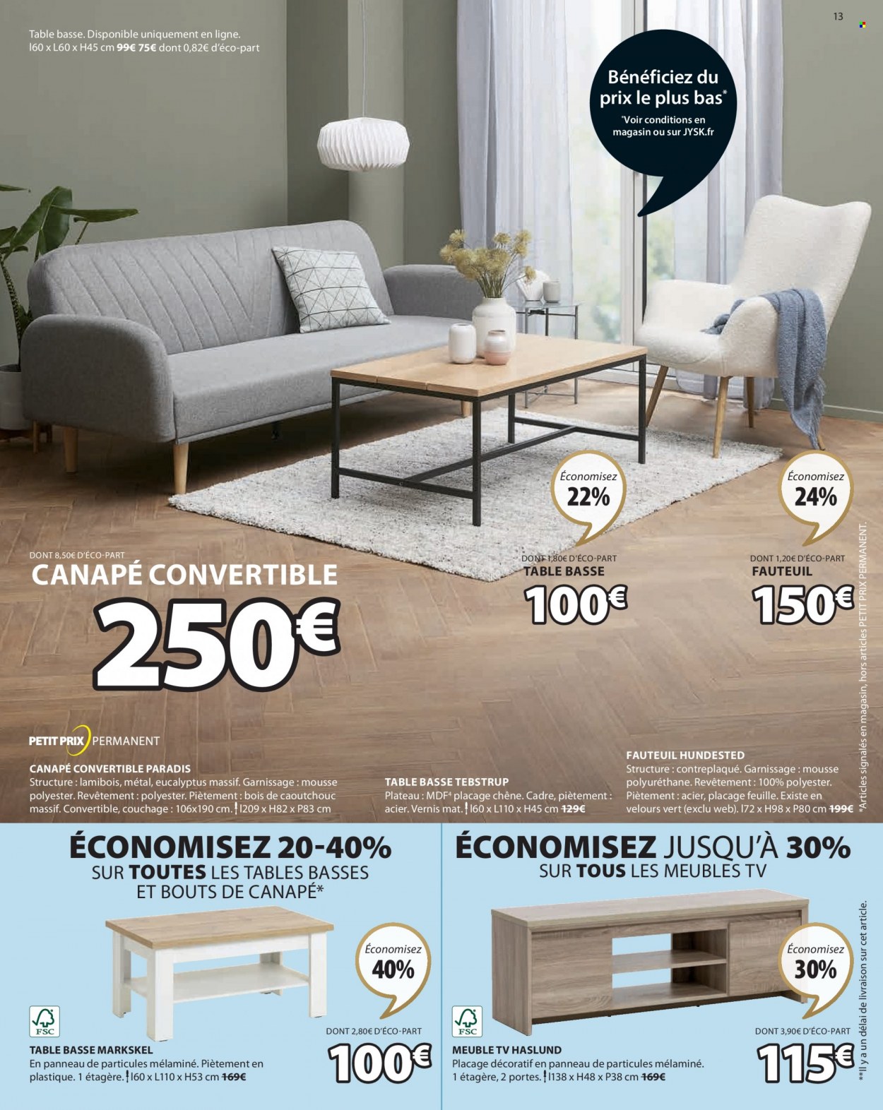 thumbnail - Catalogue JYSK - 10/05/2022 - 23/05/2022 - Produits soldés - canapé, fauteuil, canapé convertible, table basse, meuble tv. Page 13.