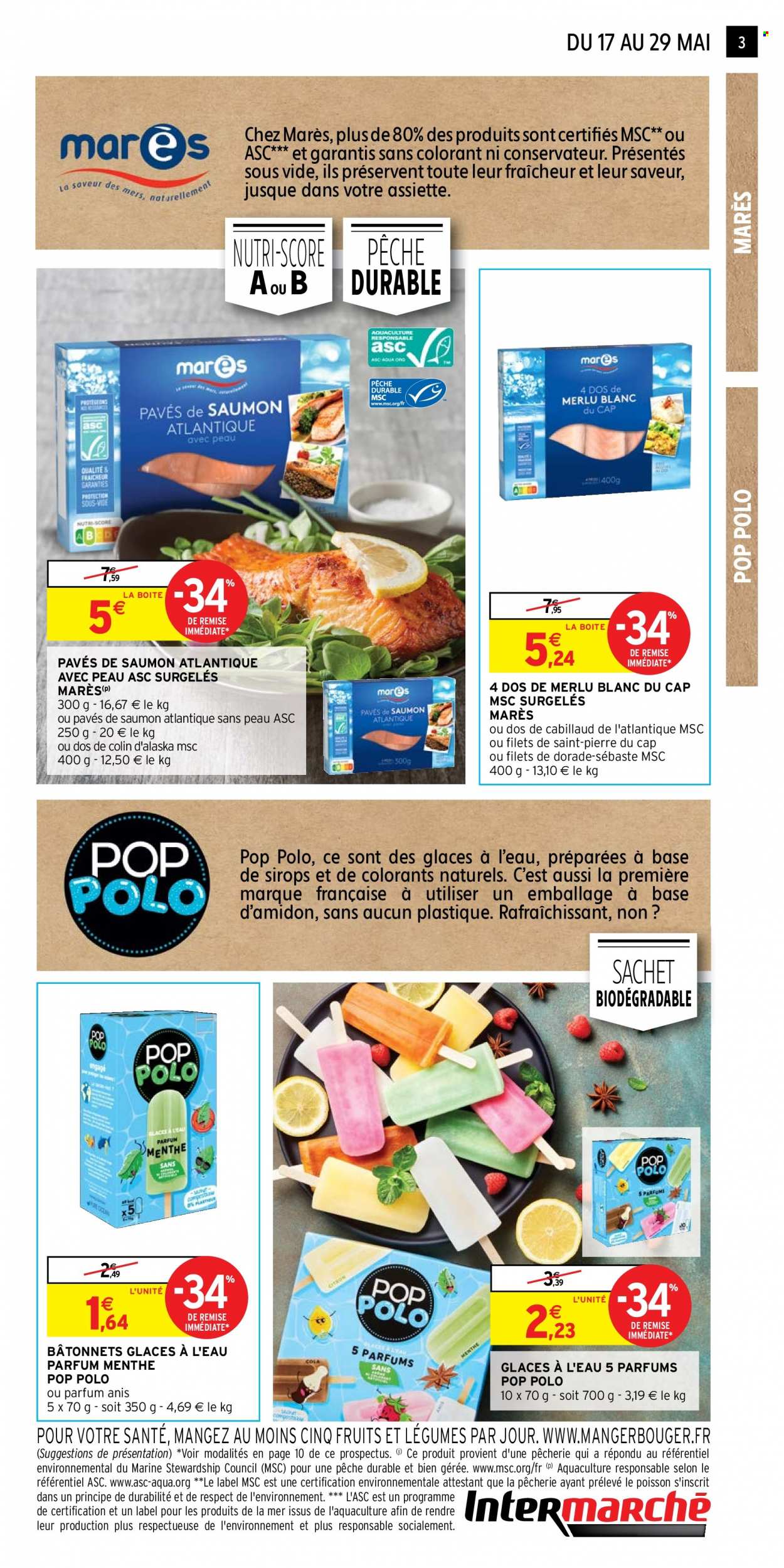 thumbnail - Catalogue Intermarché - 17/05/2022 - 29/05/2022 - Produits soldés - saumon, cabillaud, colin, dorade, pavés de saumon, t-shirt. Page 3.