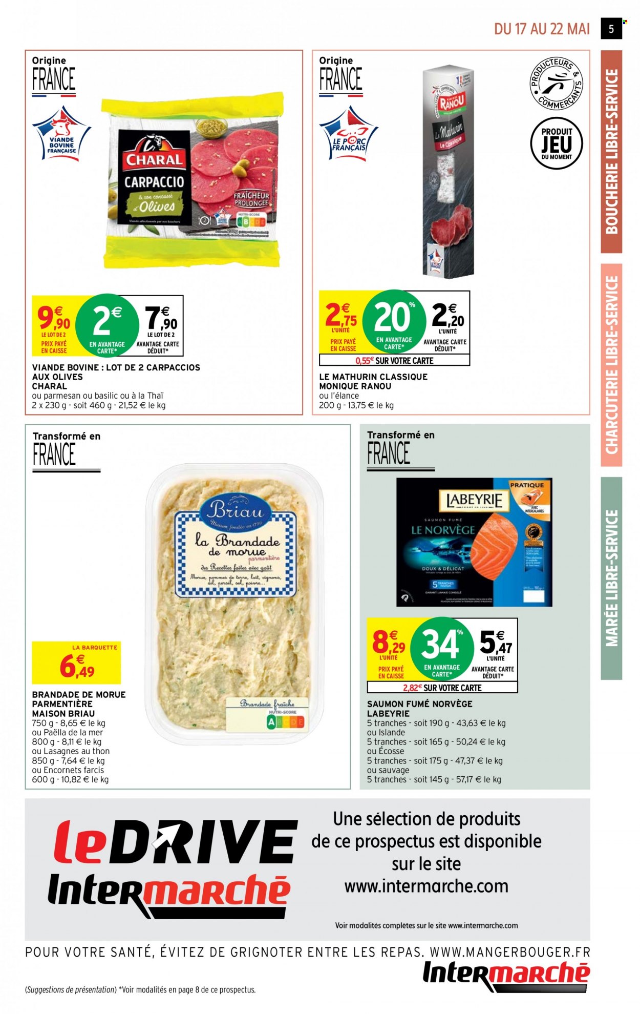 thumbnail - Catalogue Intermarché Express - 17/05/2022 - 22/05/2022 - Produits soldés - saumon, Labeyrie, encornet, lasagnes, paella, brandade, saumon fumé, basilic. Page 5.