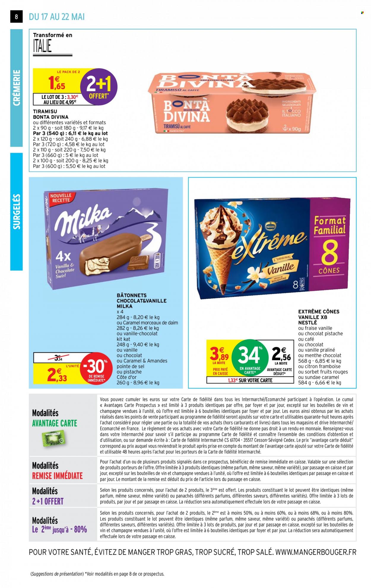 thumbnail - Catalogue Intermarché Express - 17/05/2022 - 22/05/2022 - Produits soldés - alcool, Nestlé, Milka, tiramisu, pralinés, Daim, Côte d'Or, KitKat, menthe, champagne. Page 8.