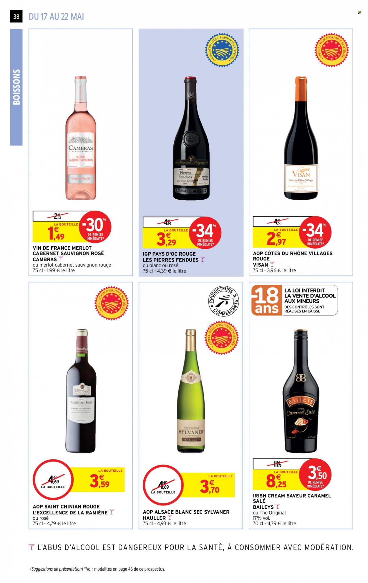 thumbnail - Catalogue Intermarché Hyper - 17/05/2022 - 22/05/2022 - Produits soldés - Côtes du Rhône, vin blanc, vin, Cabernet Sauvignon. Page 38.