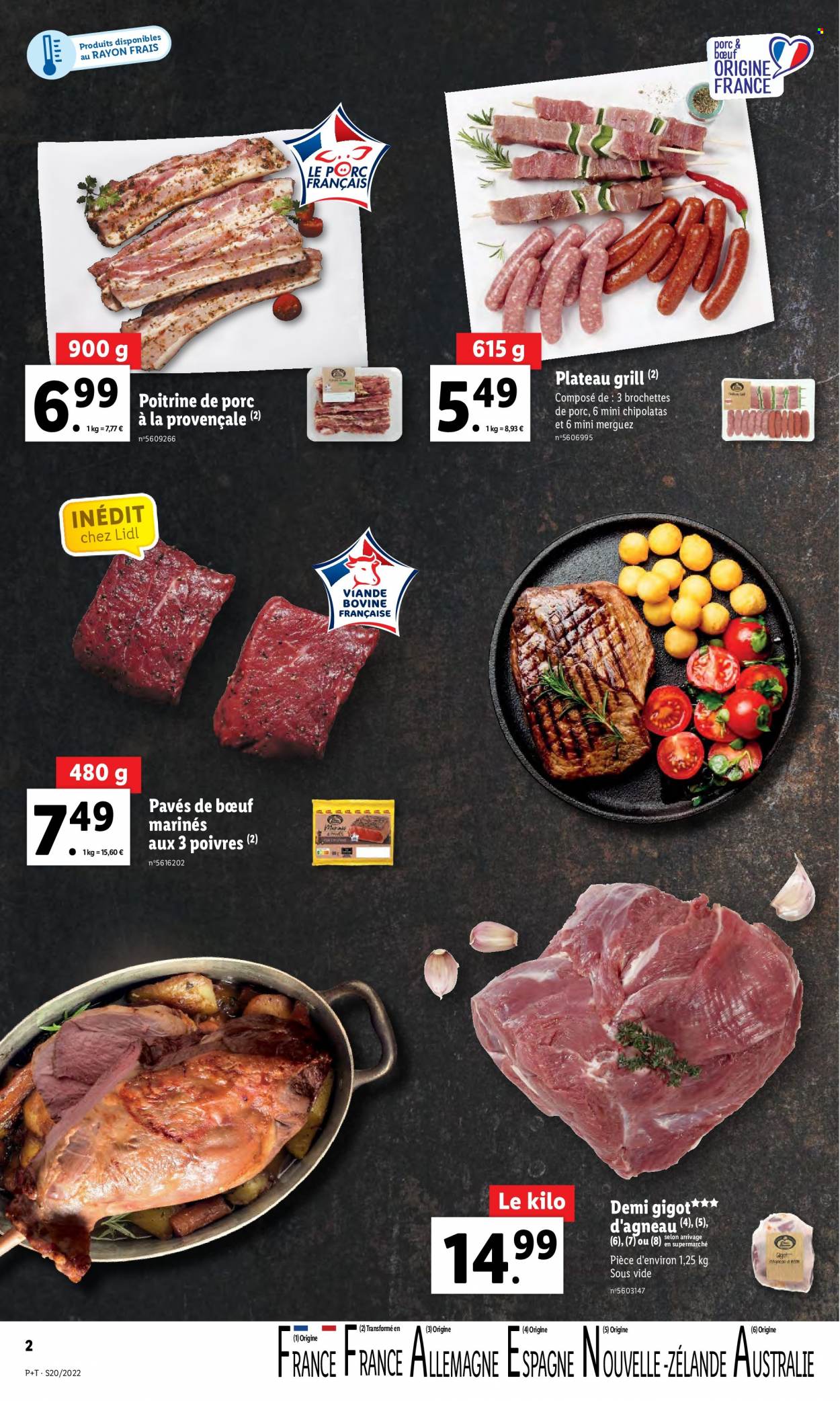 thumbnail - Catalogue Lidl - 18/05/2022 - 24/05/2022 - Produits soldés - poitrine de porc, brochettes de porc, viande de porc, merguez, chipolata, grill. Page 2.