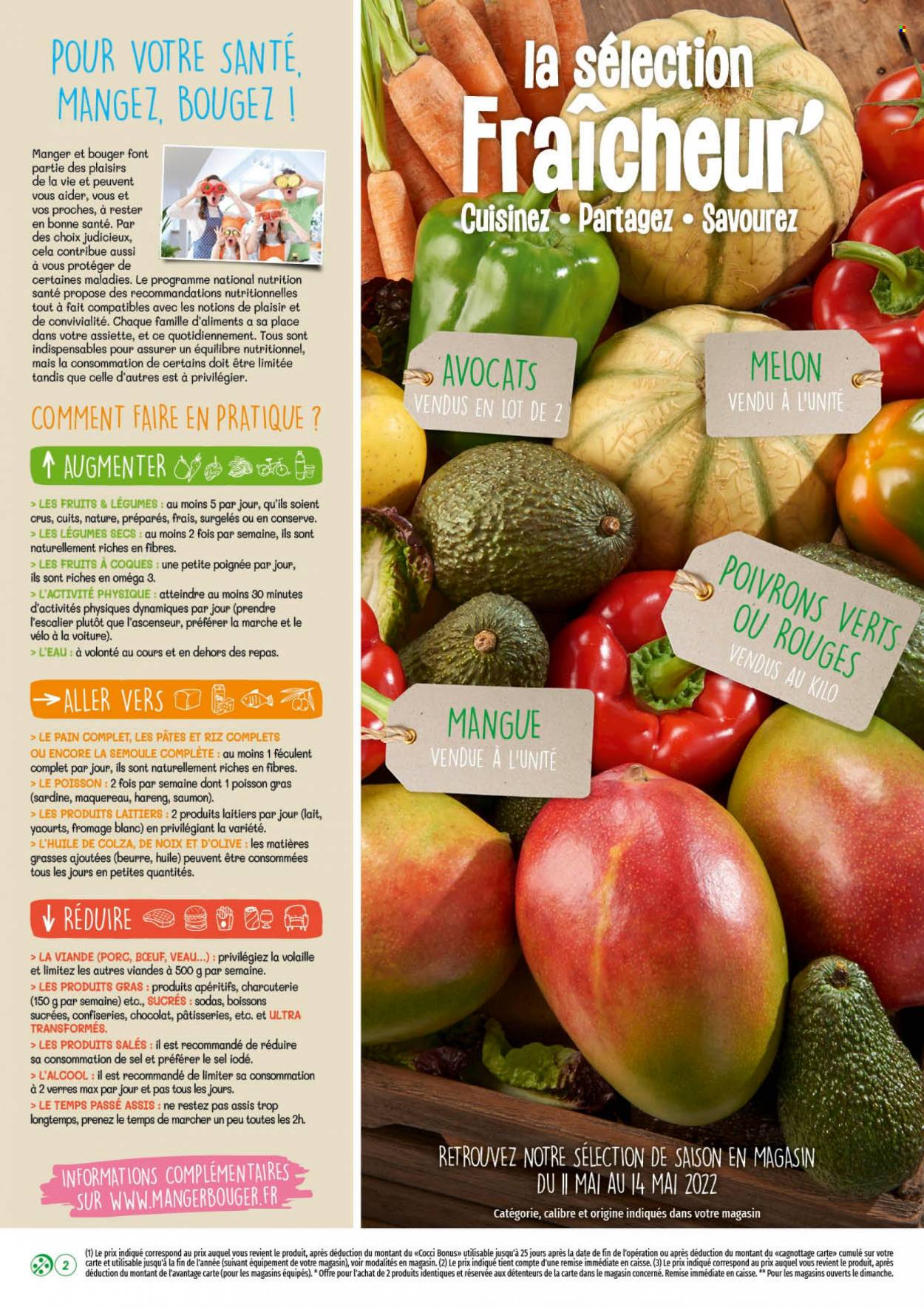 thumbnail - Catalogue CocciMarket - 11/05/2022 - 22/05/2022 - Produits soldés - mangue, melon, poivrons, viande de veau, hareng, fromage, yaourt, beurre, huile de colza. Page 2.