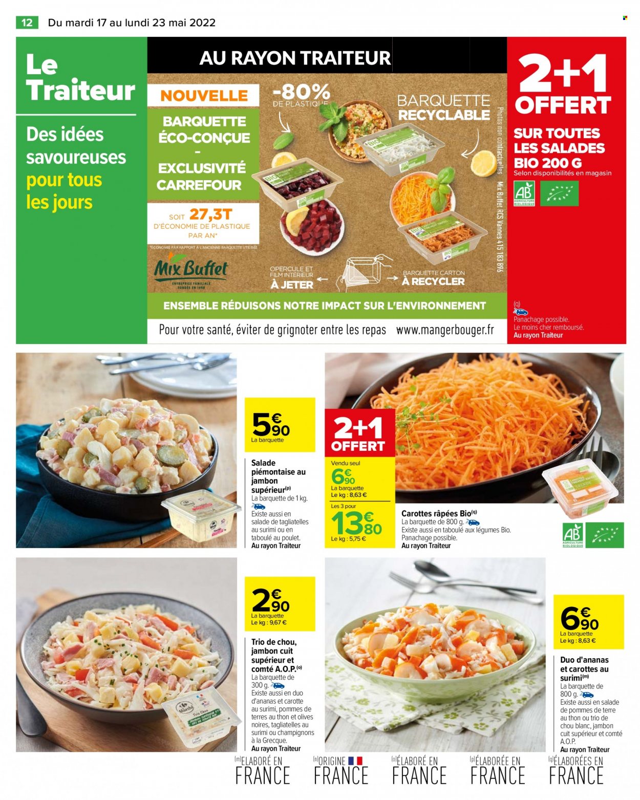 thumbnail - Catalogue Carrefour Hypermarchés - 17/05/2022 - 23/05/2022 - Produits soldés - chou, chou blanc, plat cuisiné, taboulé aux légumes, Comté, olives noires, pâtes, tagliatelles. Page 14.
