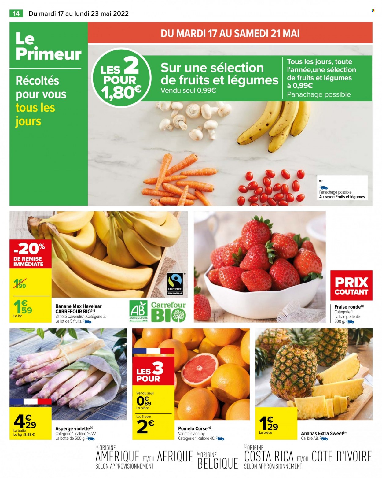 thumbnail - Catalogue Carrefour Hypermarchés - 17/05/2022 - 23/05/2022 - Produits soldés - ananas, bananes, pomelo, asperge. Page 16.